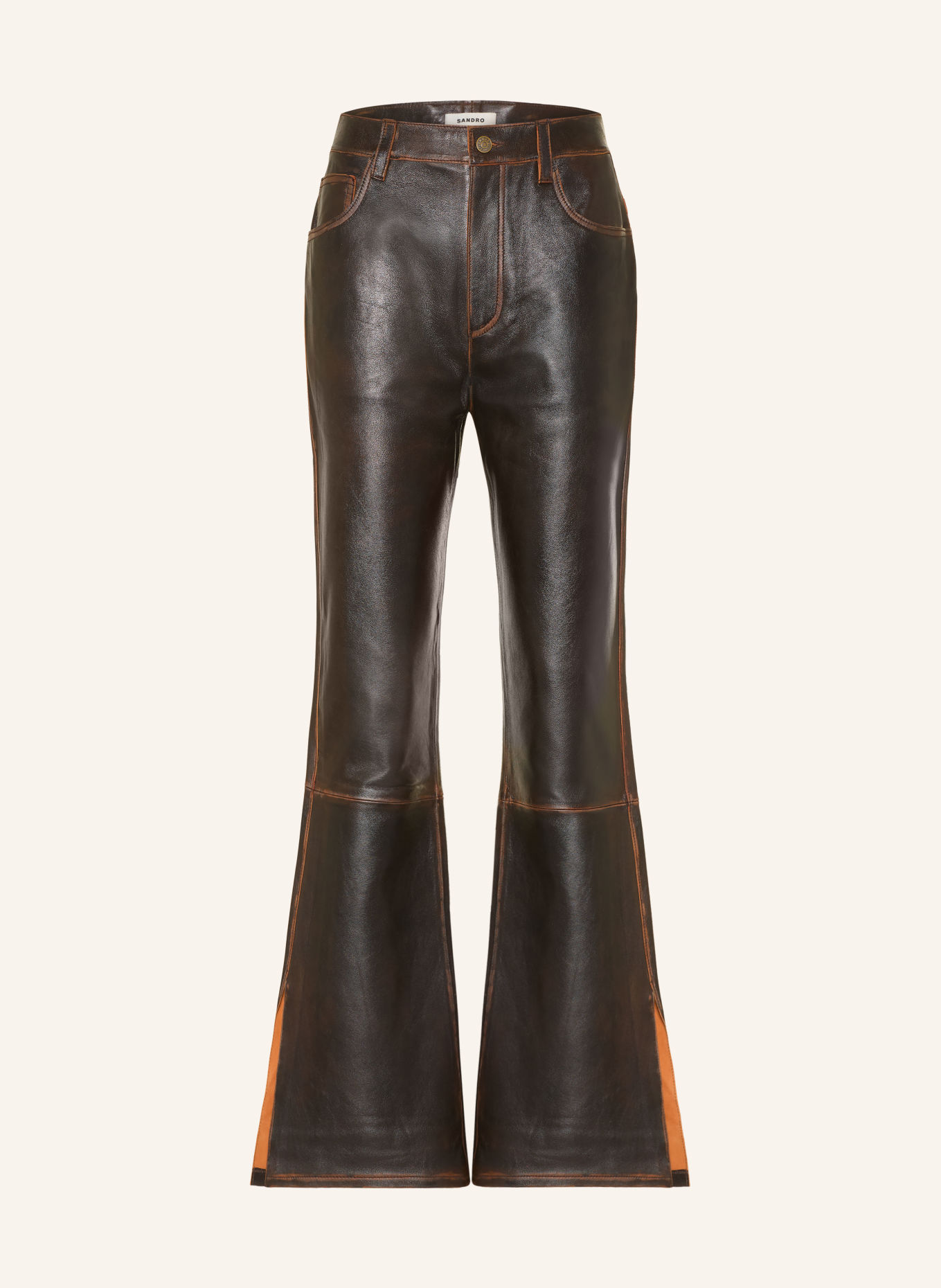 SANDRO Bootcut-Hose aus Leder: DUNKELBRAUN