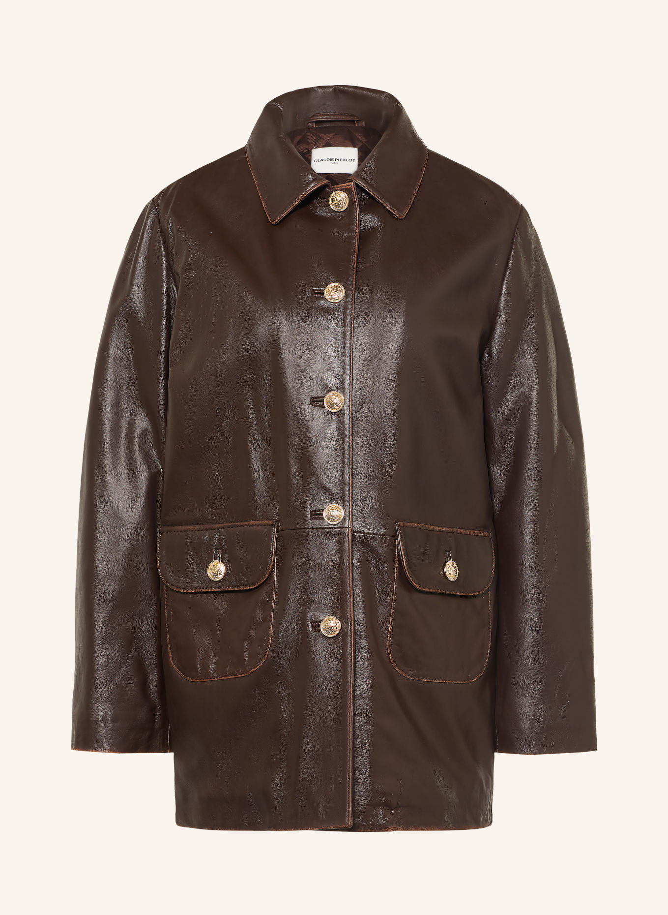 CLAUDIE PIERLOT Lederjacke: DUNKELBRAUN