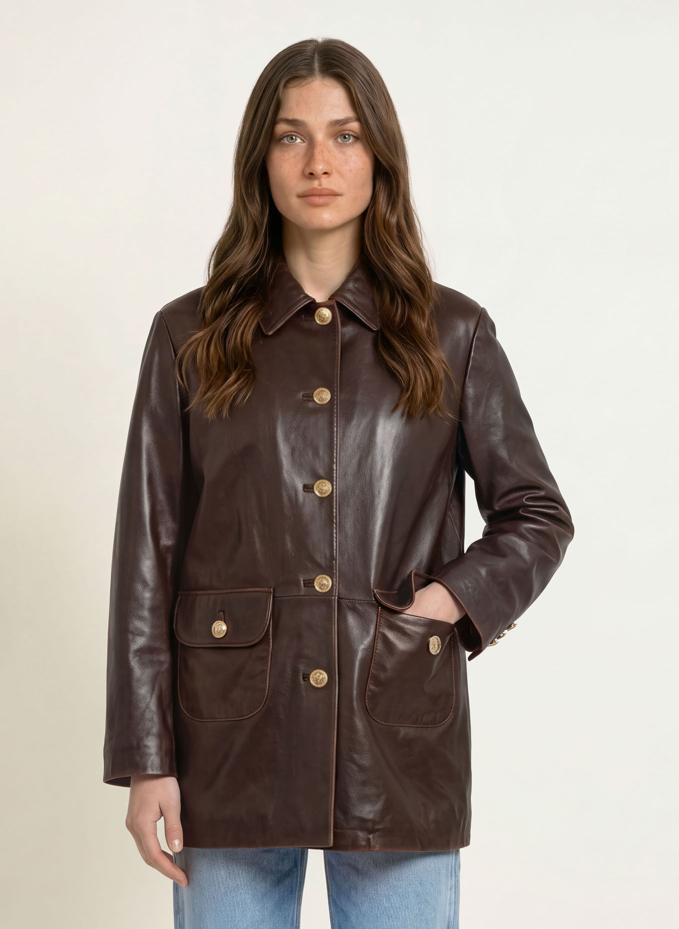 CLAUDIE PIERLOT Lederjacke: DUNKELBRAUN