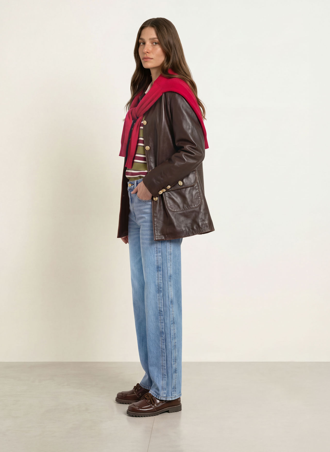 CLAUDIE PIERLOT Lederjacke: DUNKELBRAUN