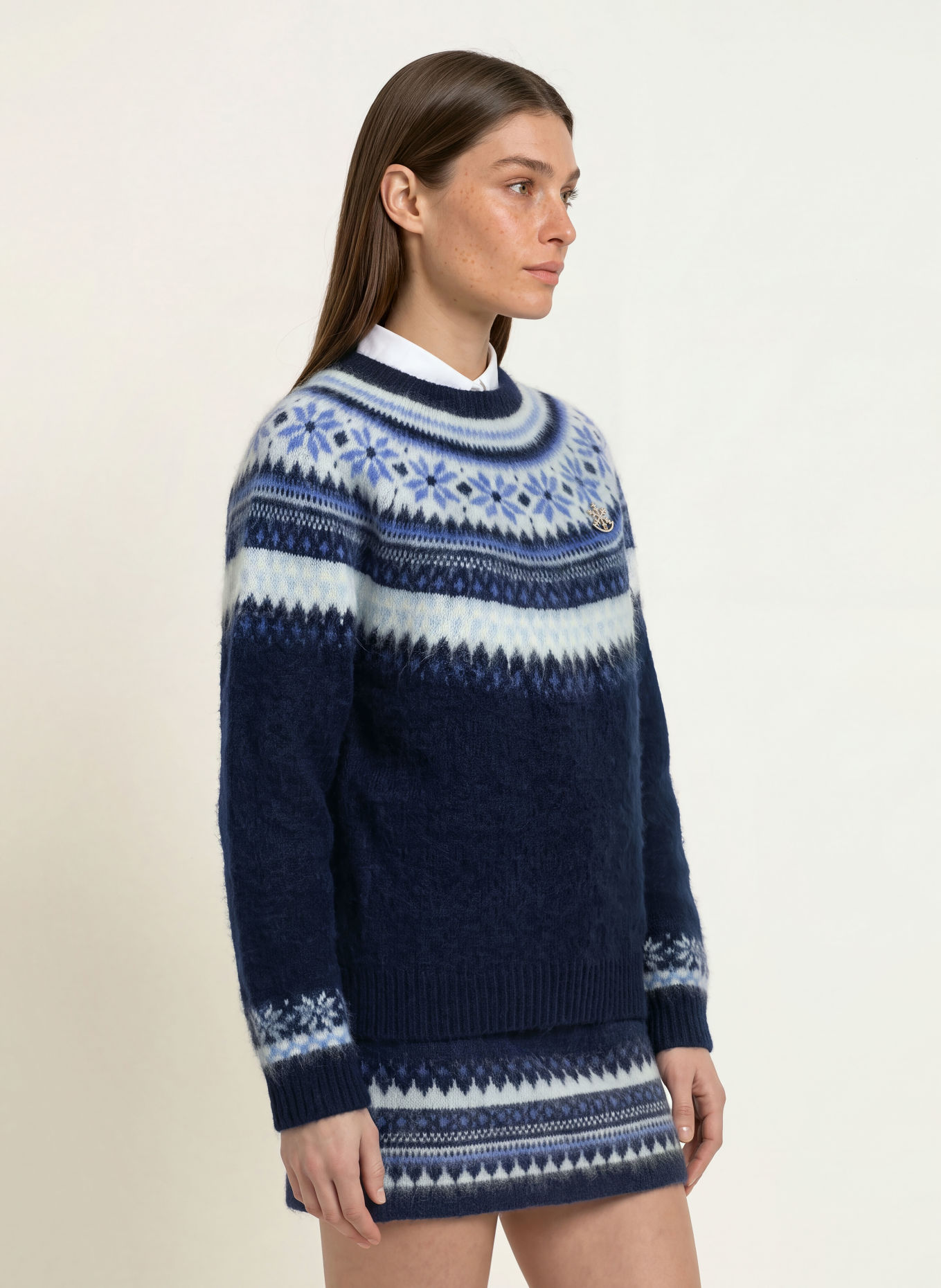 maje Sweter z kamieniami ozdobnymi: GRANATOWY / KREMOWY