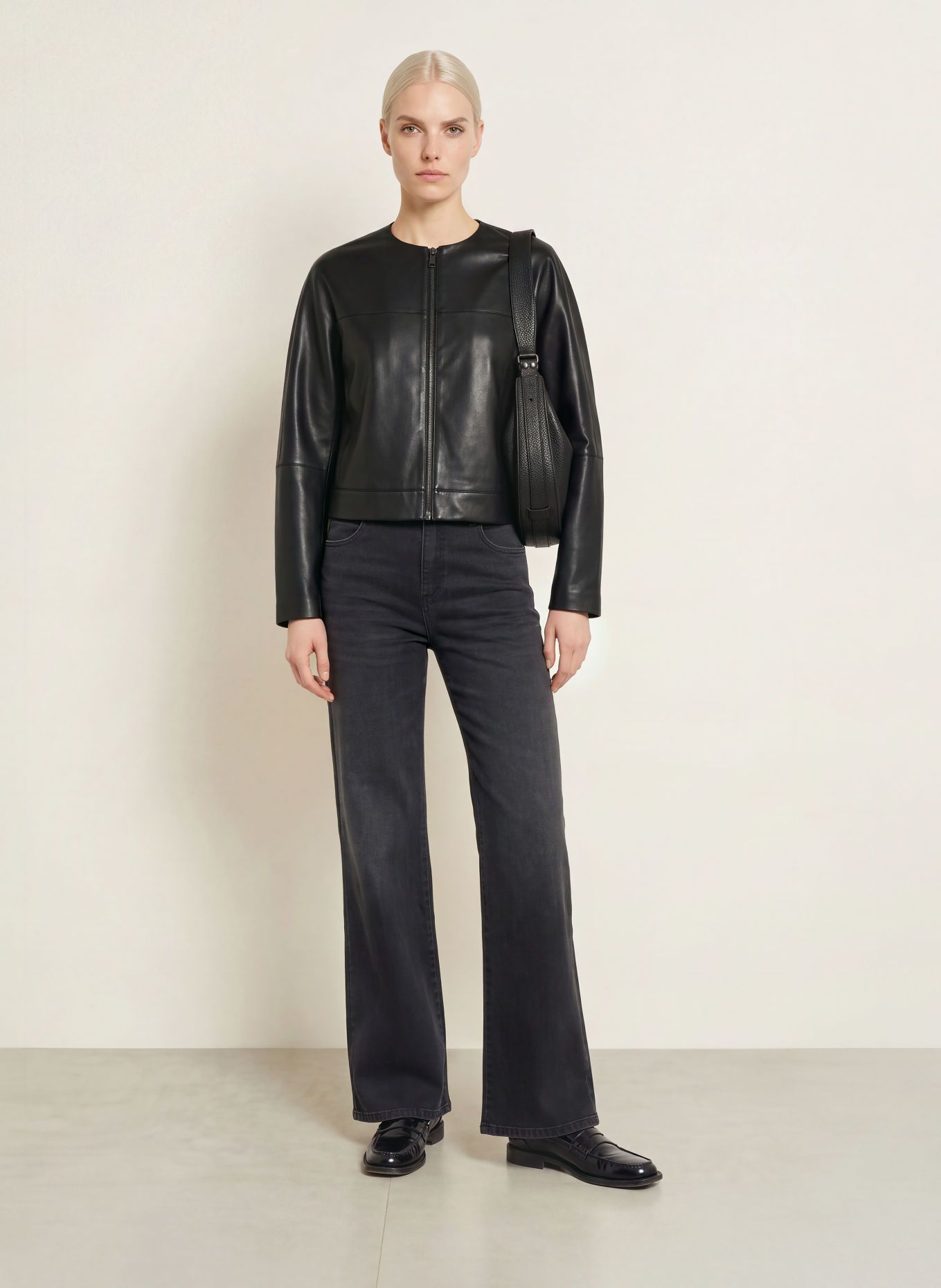 OPUS Veste JATINA aspect cuir: NOIR
