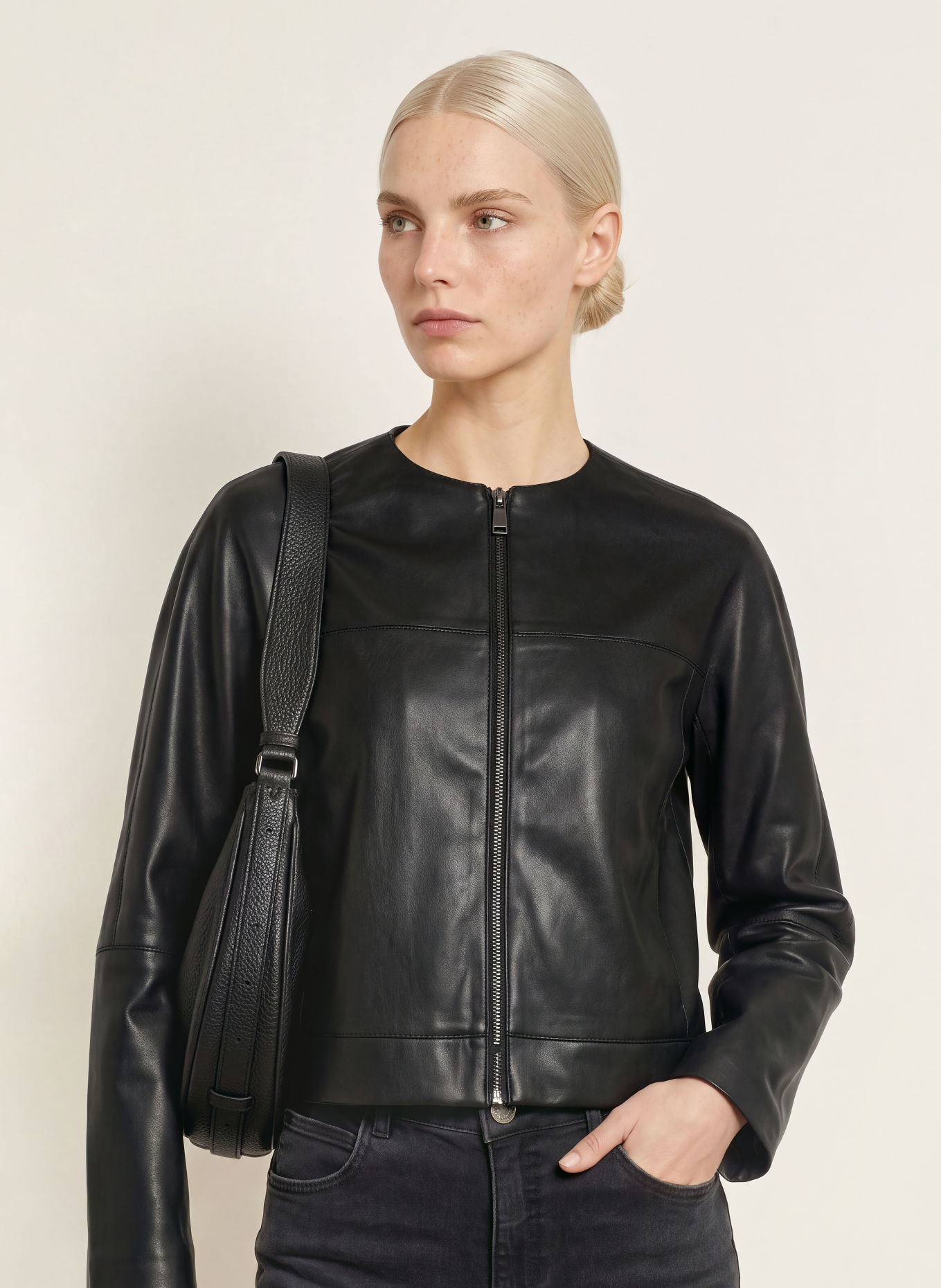 OPUS Veste JATINA aspect cuir: NOIR