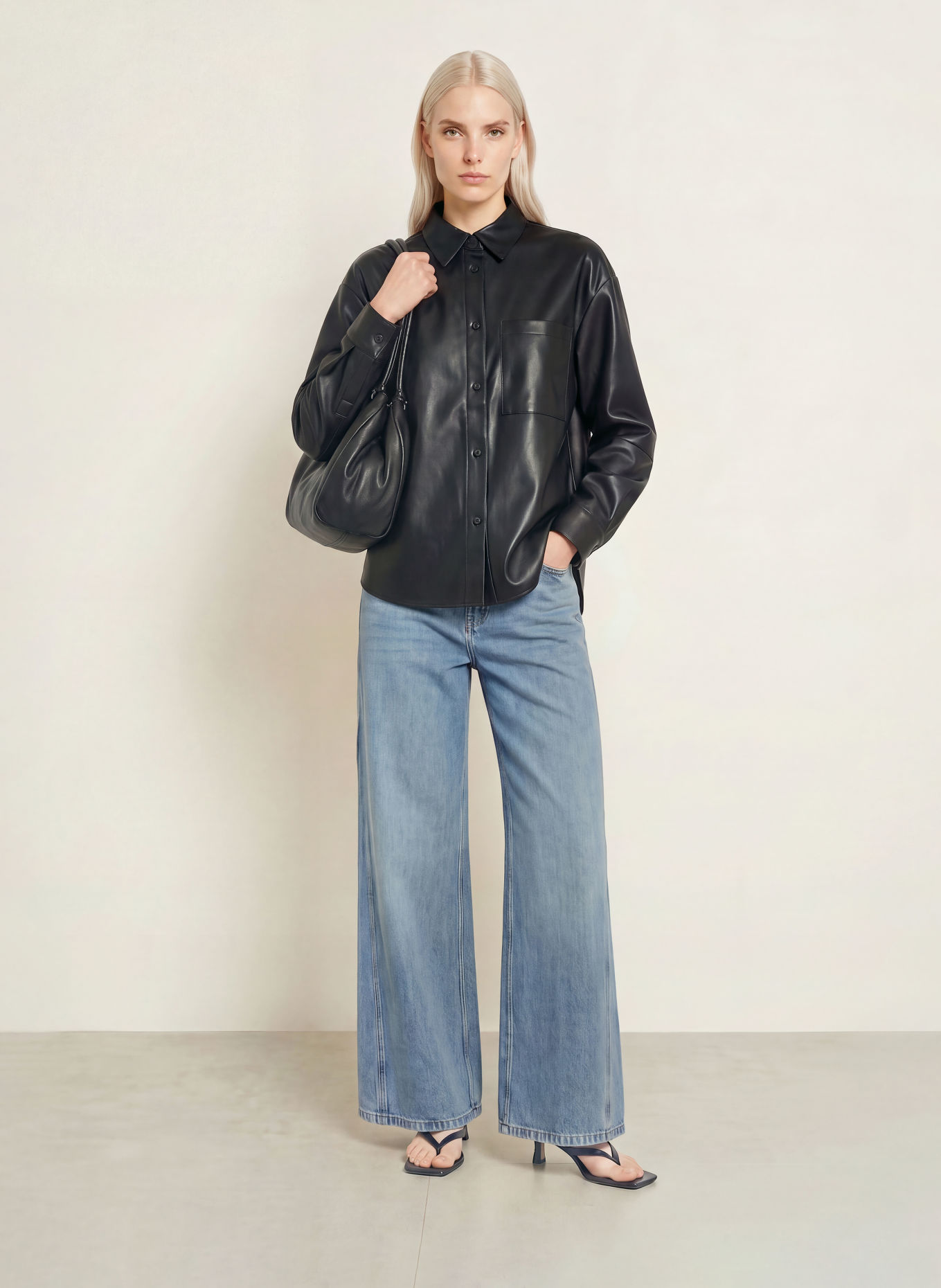 OPUS Chemisier FALAXY aspect cuir: NOIR