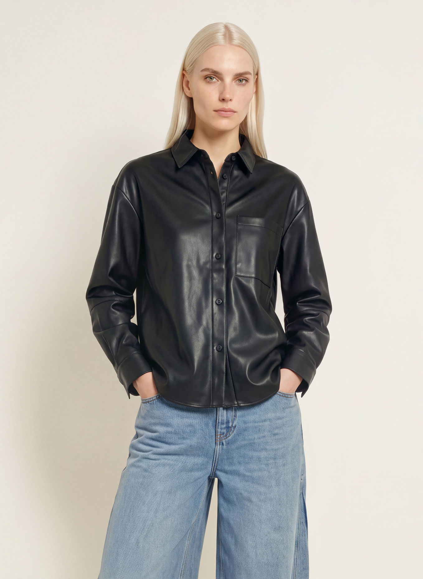OPUS Chemisier FALAXY aspect cuir: NOIR