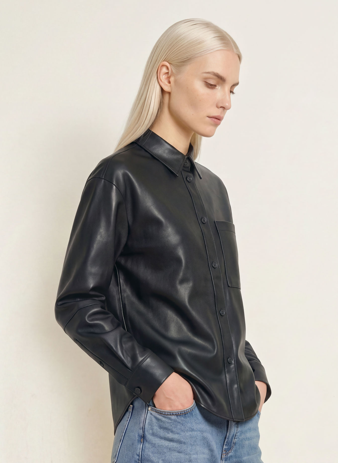 OPUS Chemisier FALAXY aspect cuir: NOIR
