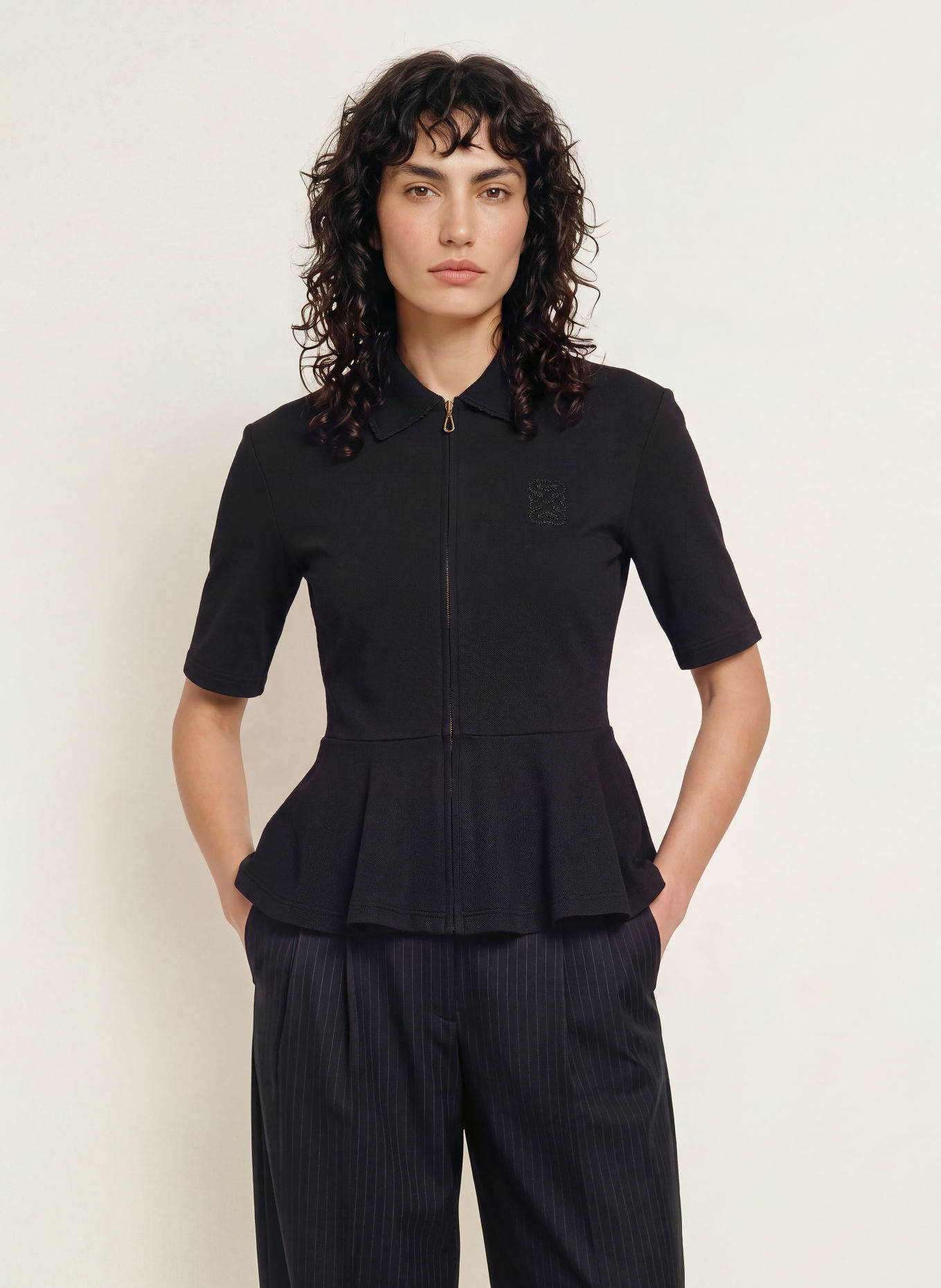 SANDRO Jersey-Poloshirt: SCHWARZ
