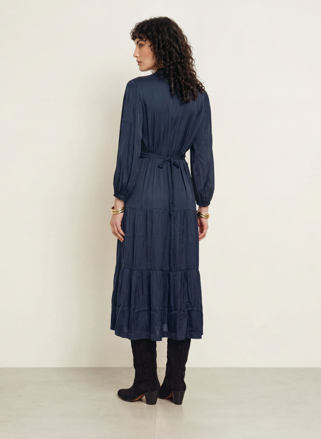 ba&sh Satinkleid CLELI mit 3/4-Arm: PETROL