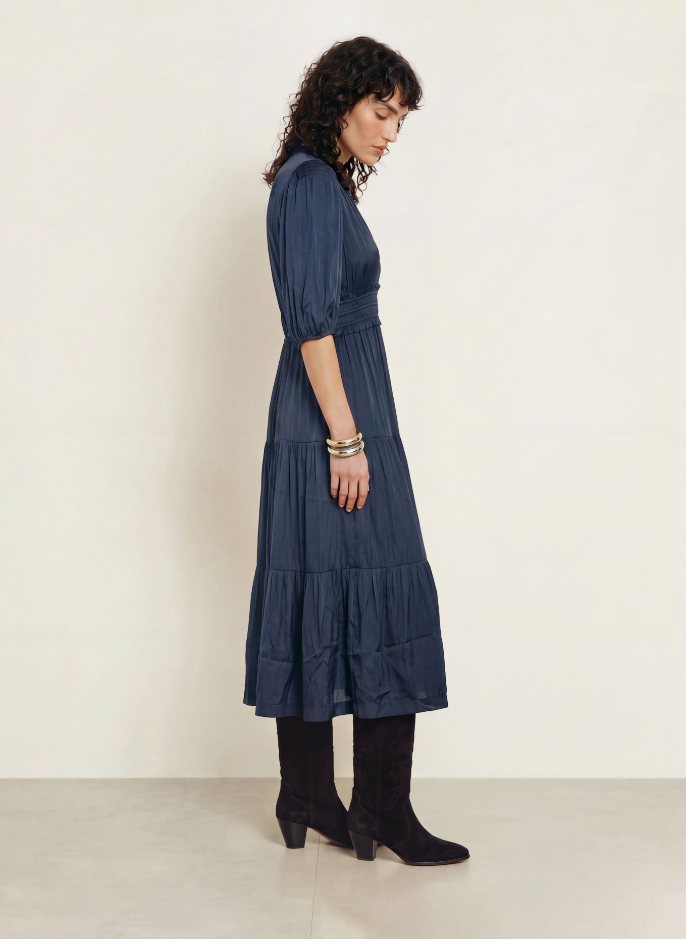 ba&sh Satinkleid CLELI mit 3/4-Arm: PETROL
