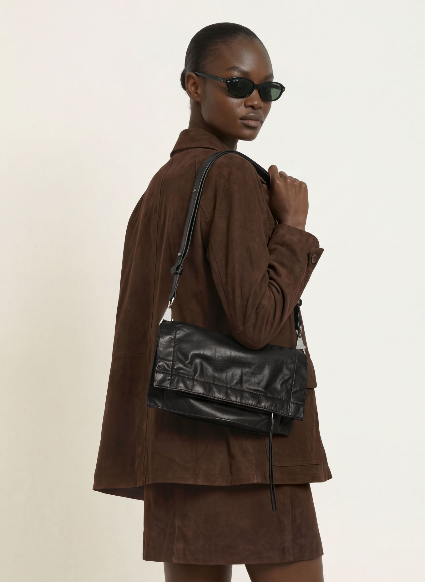 ALLSAINTS LUTECE SMALL Shoulder Bag: BLACK / SILVER