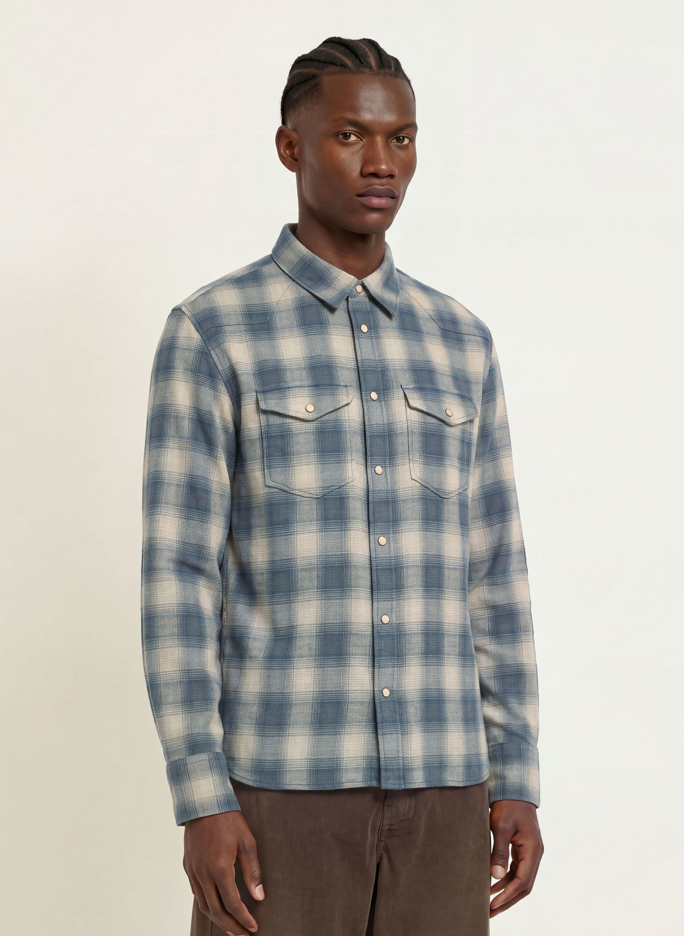 ALLSAINTS Flanellhemd BROOKS Regular Fit: BLAUGRAU / BLAU