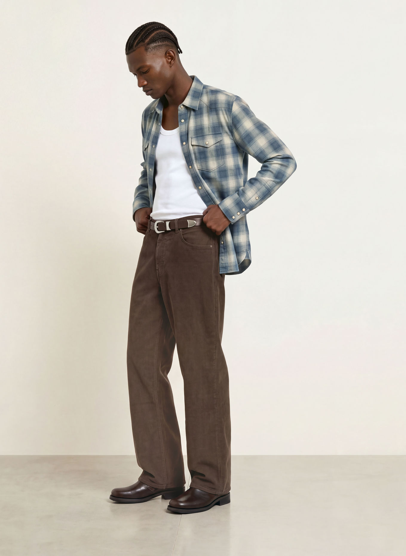 ALLSAINTS Flanellhemd BROOKS Regular Fit: BLAUGRAU / BLAU
