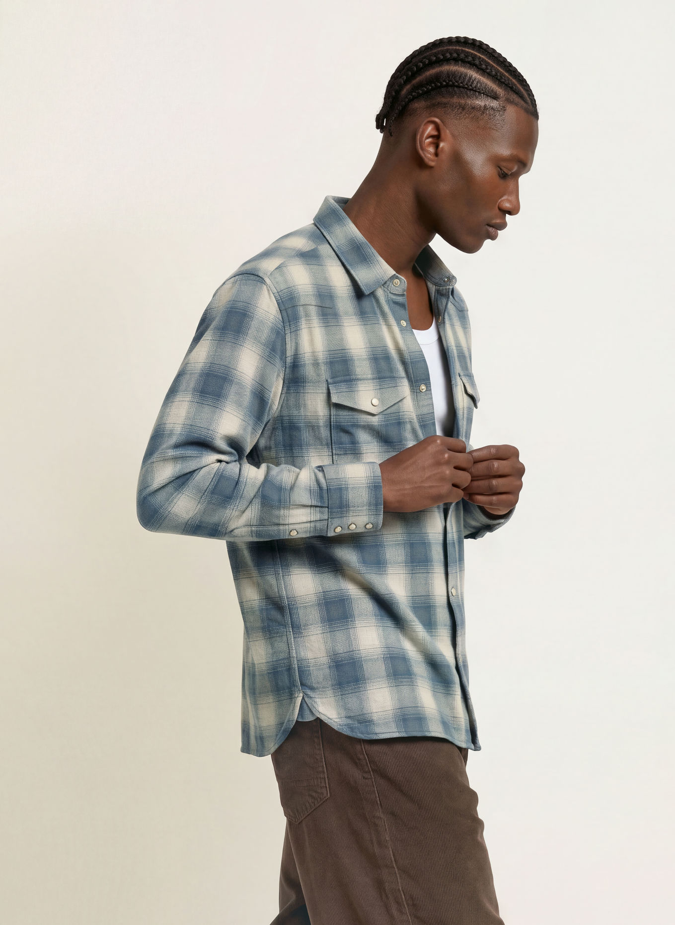 ALLSAINTS Flanellhemd BROOKS Regular Fit: BLAUGRAU / BLAU