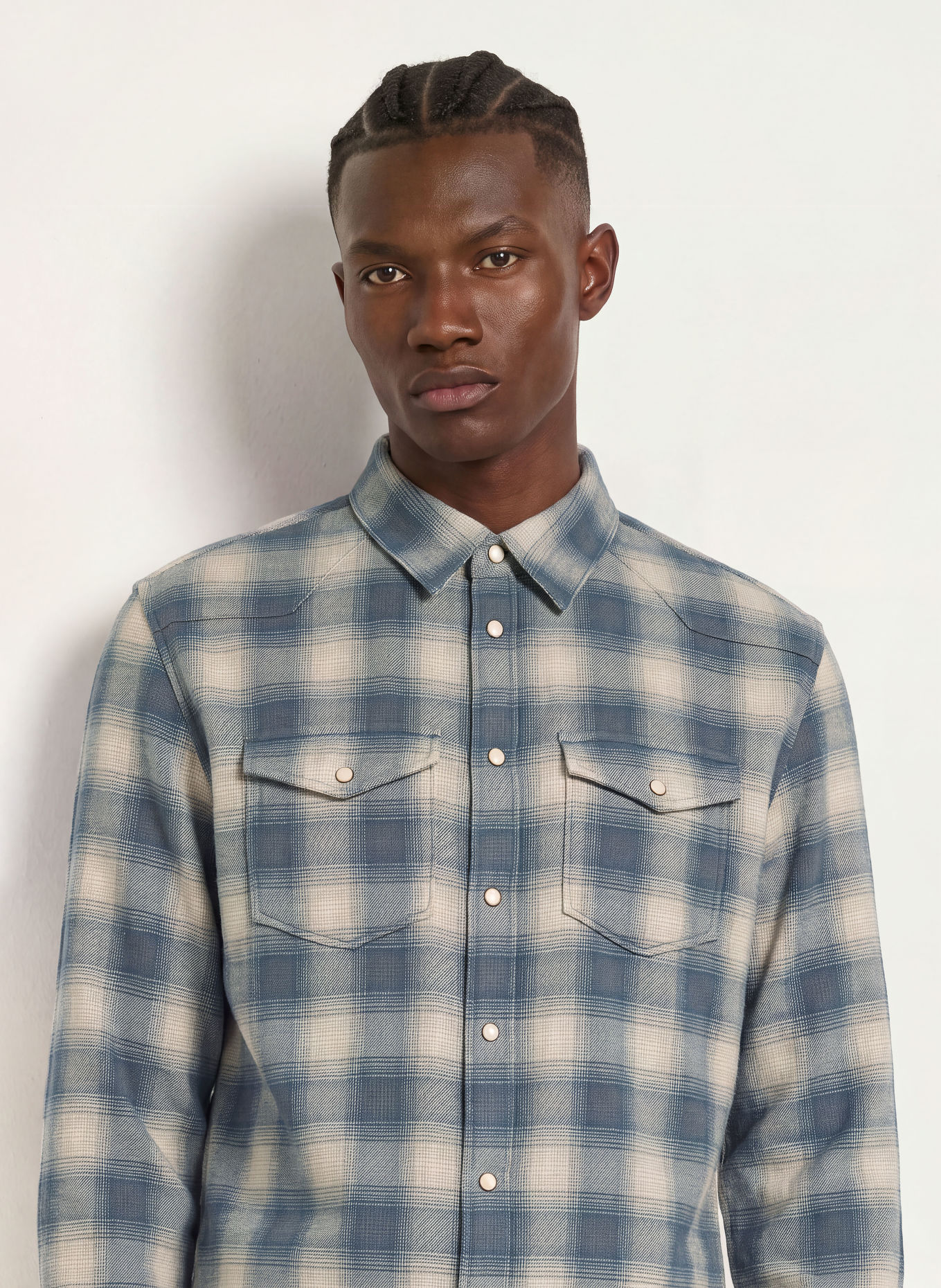 ALLSAINTS Flanellhemd BROOKS Regular Fit: BLAUGRAU / BLAU