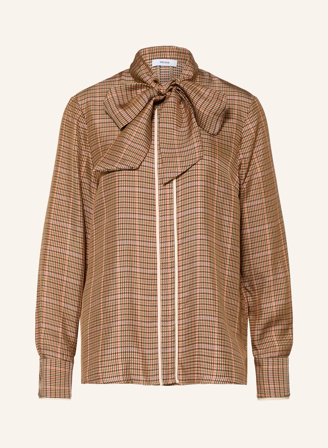 REISS Bluse MINNIE med aftagelig sløjfe: BEIGE / BRUN / LYSERØD