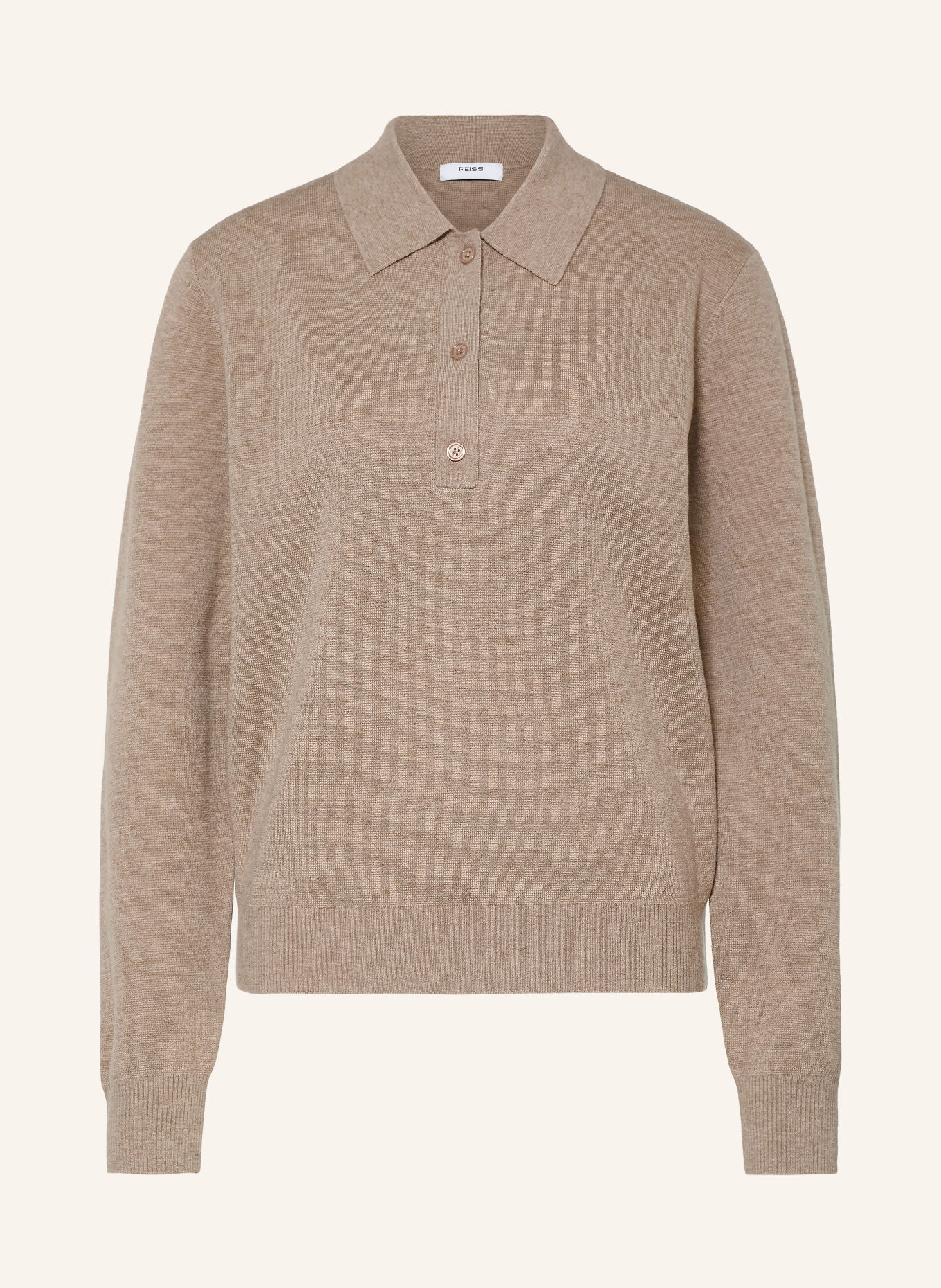 REISS Strikket polo BROOKE i merinould: BEIGE