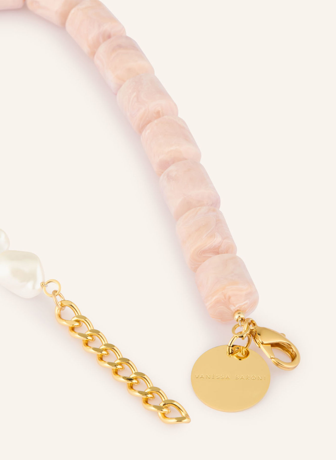 VANESSA BARONI Halskette BARREL PEARL: ROSA / GOLD / WEISS
