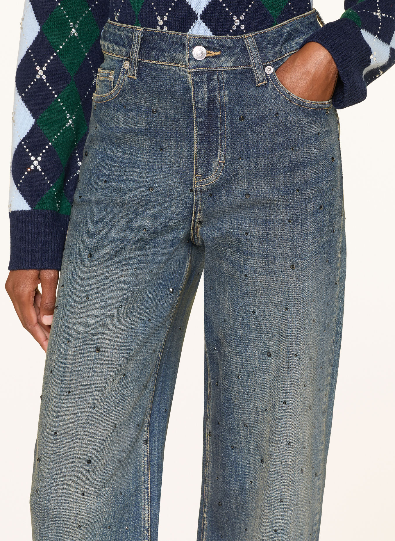 maje Wide Leg Jeans mit Schmucksteinen: 0201 BLUE