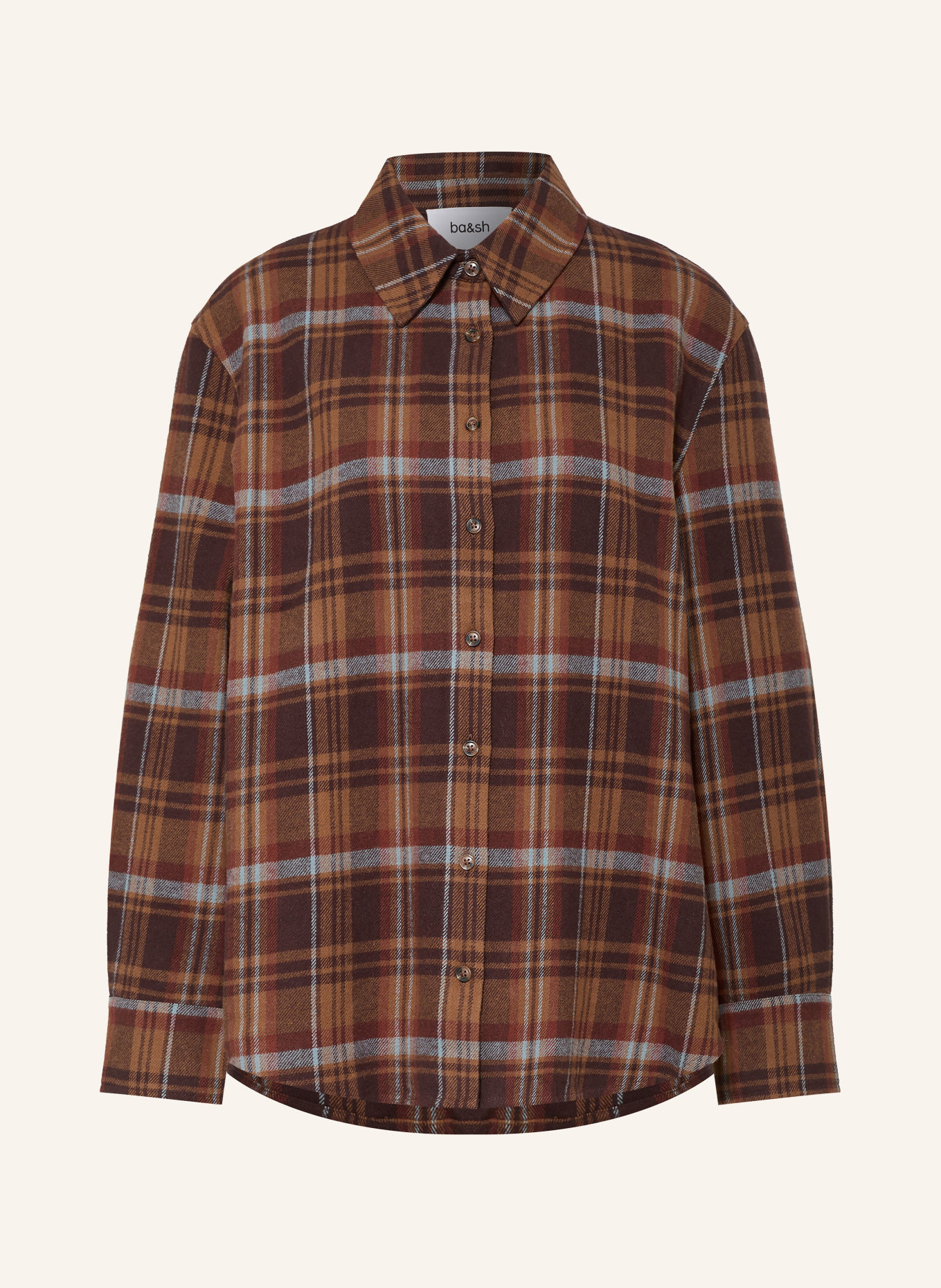 ba&sh ROXEA Flannel Shirt Blouse: BROWN / DARK BROWN / DARK RED