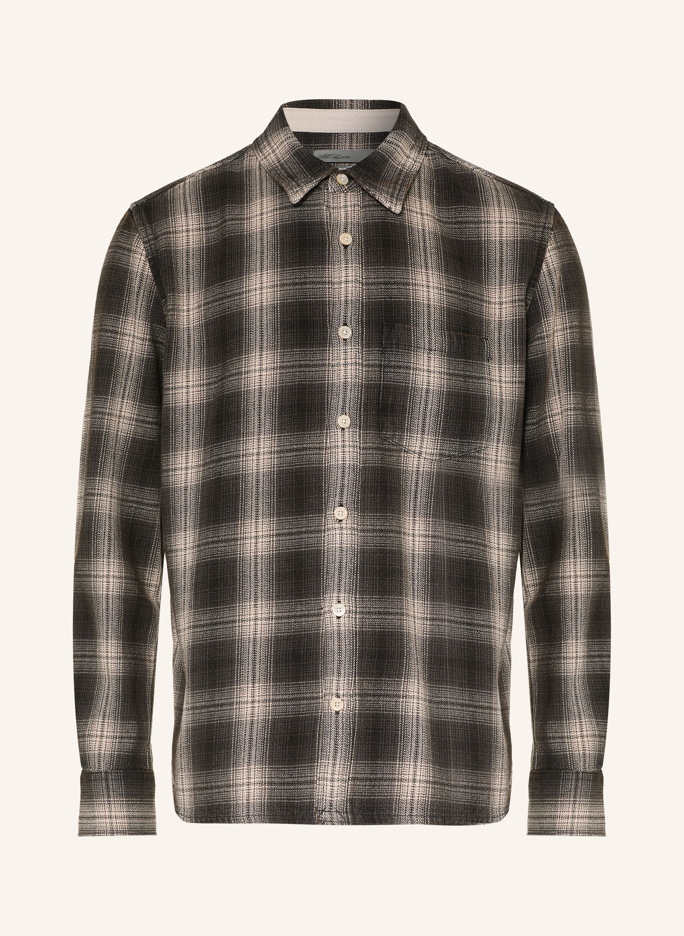 ALLSAINTS Hemd WRENT Comfort Fit: DUNKELBRAUN / CREME / GRAU