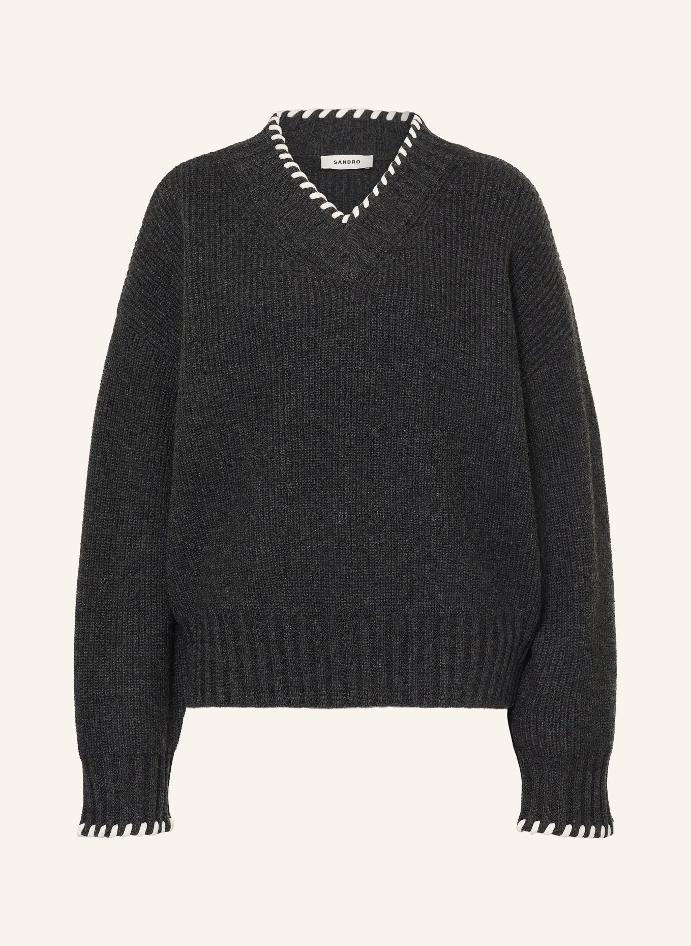 SANDRO Pullover: DUNKELGRAU / ECRU