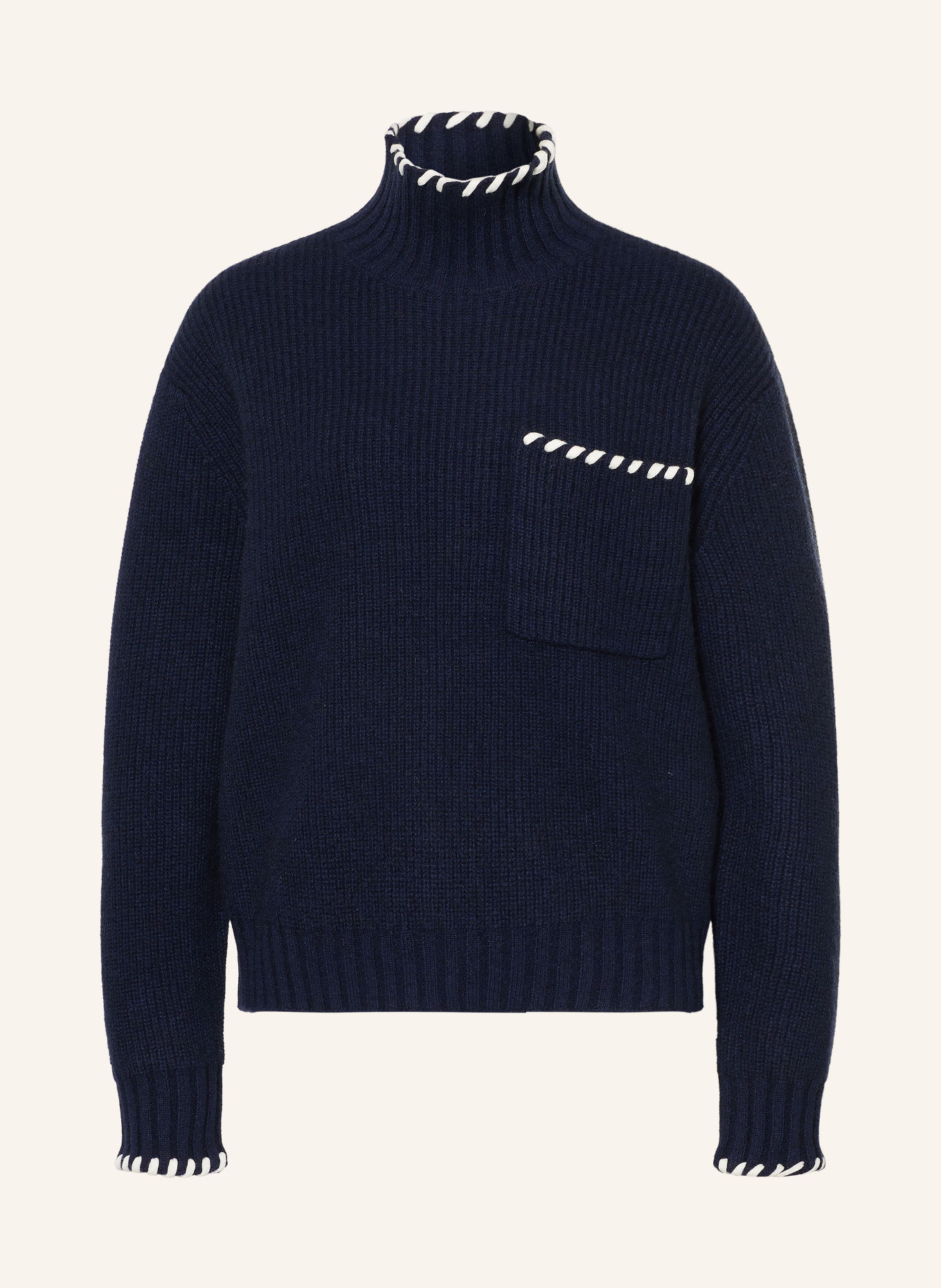 SANDRO Pullover: DUNKELBLAU / ECRU