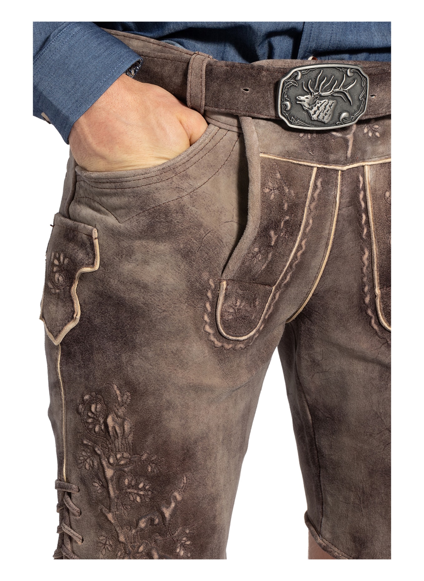 Spieth & Wensky Spodnie skórzane w stylu ludowym HERBERT, Kolor: JASNOBRĄZOWY (Obrazek 5)