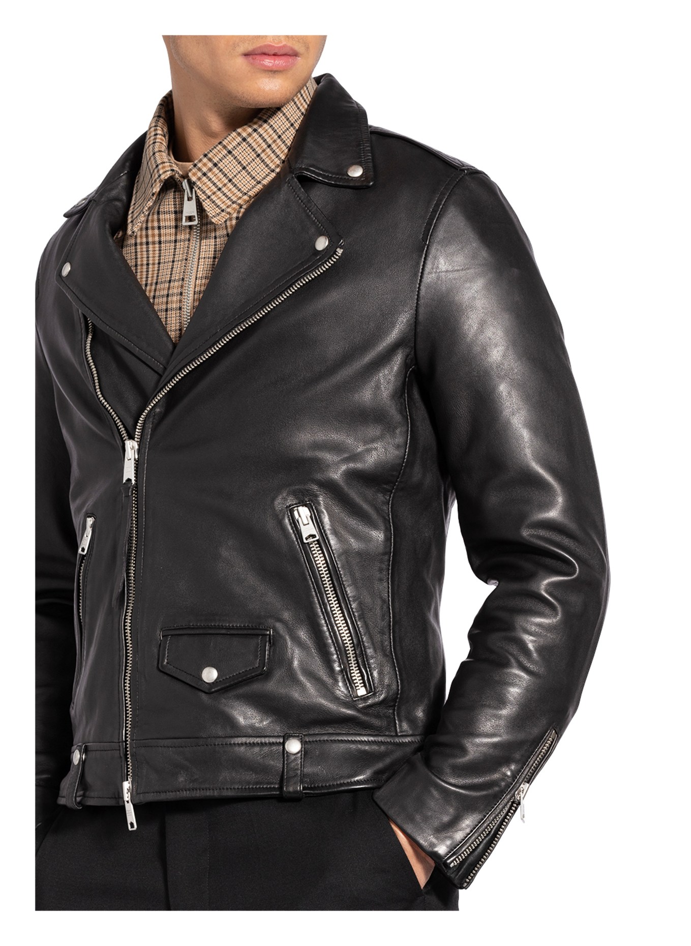ALLSAINTS Leather jacket MILO, Color: BLACK (Image 4)