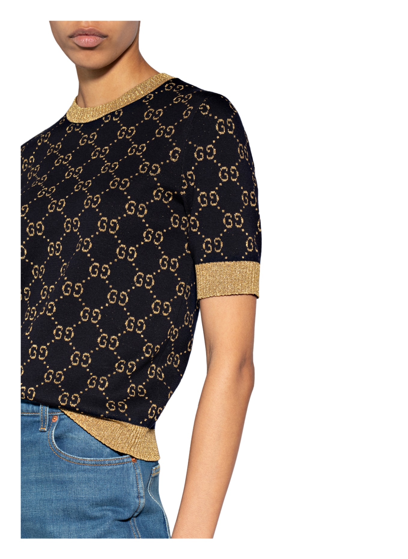 GUCCI Strickshirt mit Glanzgarn, Farbe: DUNKELBLAU/ GOLD (Bild 4)
