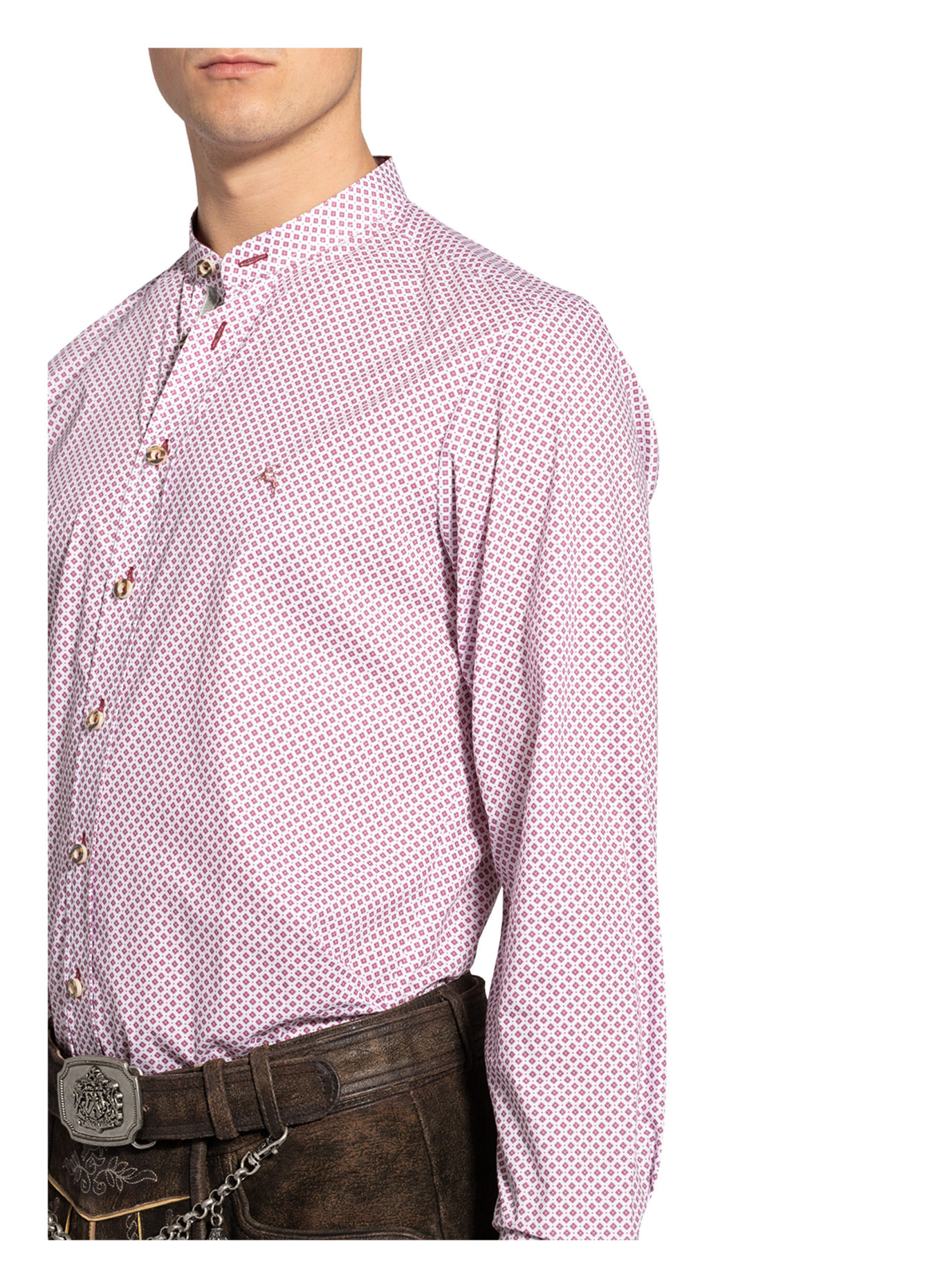 Hammerschmid Trachten shirt with stand-up collar slim fit, Color: WHITE/ RED (Image 4)
