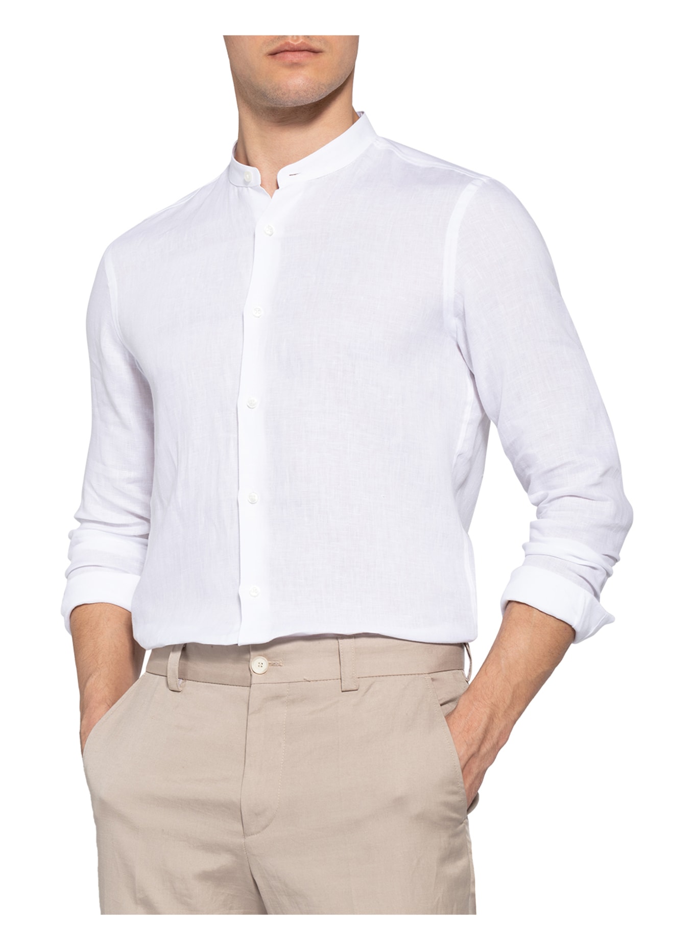 BOSS Leinenhemd JORDIN Slim Fit mit Stehkragen, Farbe: WEISS (Bild 4)