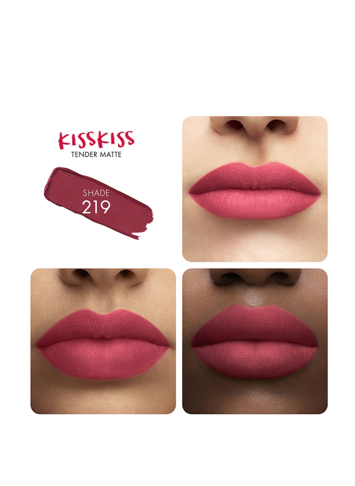 GUERLAIN KISSKISS TENDER MATTE, Farbe: 219 TENDER ROSE (Bild 2)