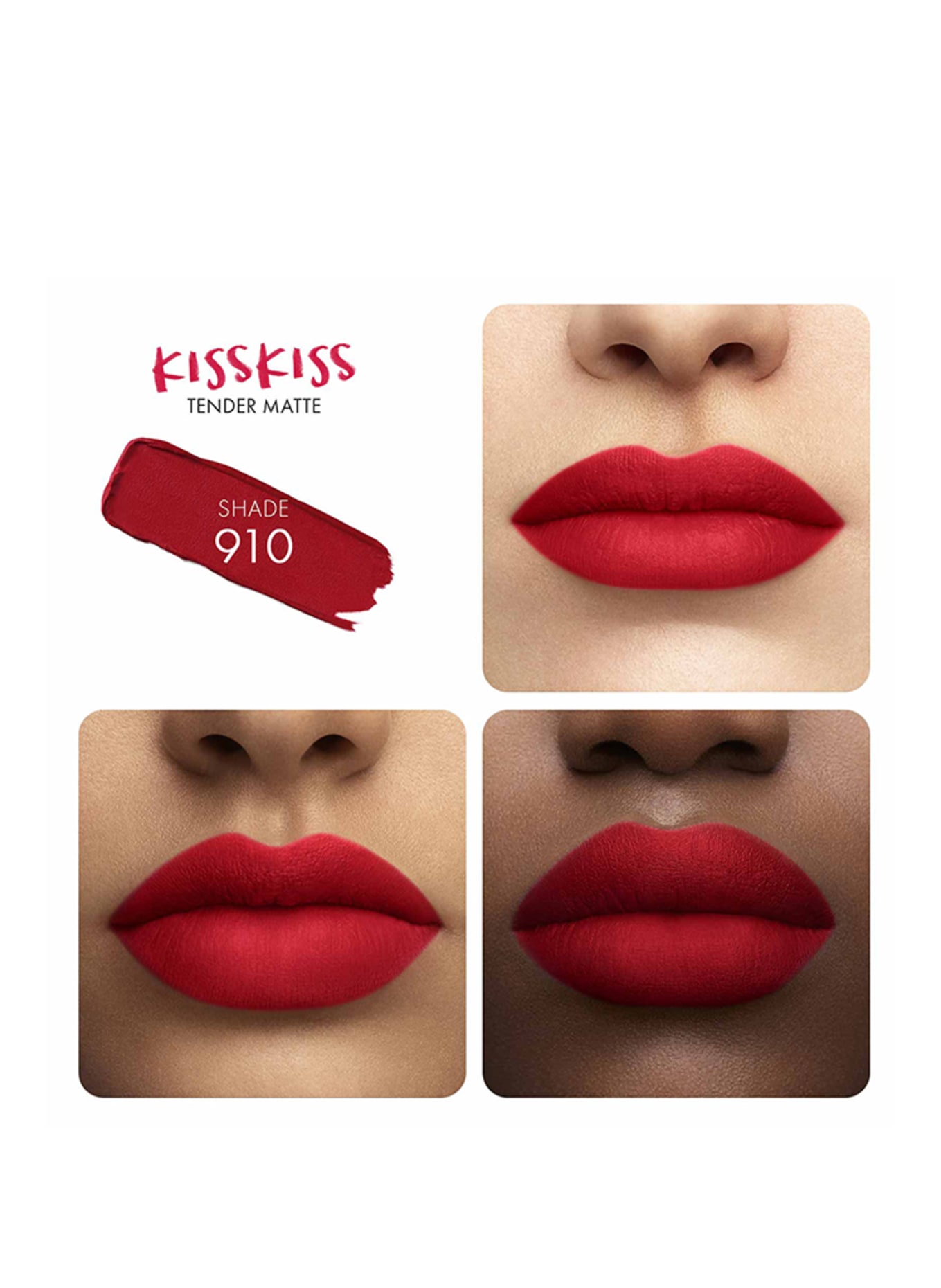 GUERLAIN KISSKISS TENDER MATTE, Farbe: 910 WANTED RED (Bild 2)