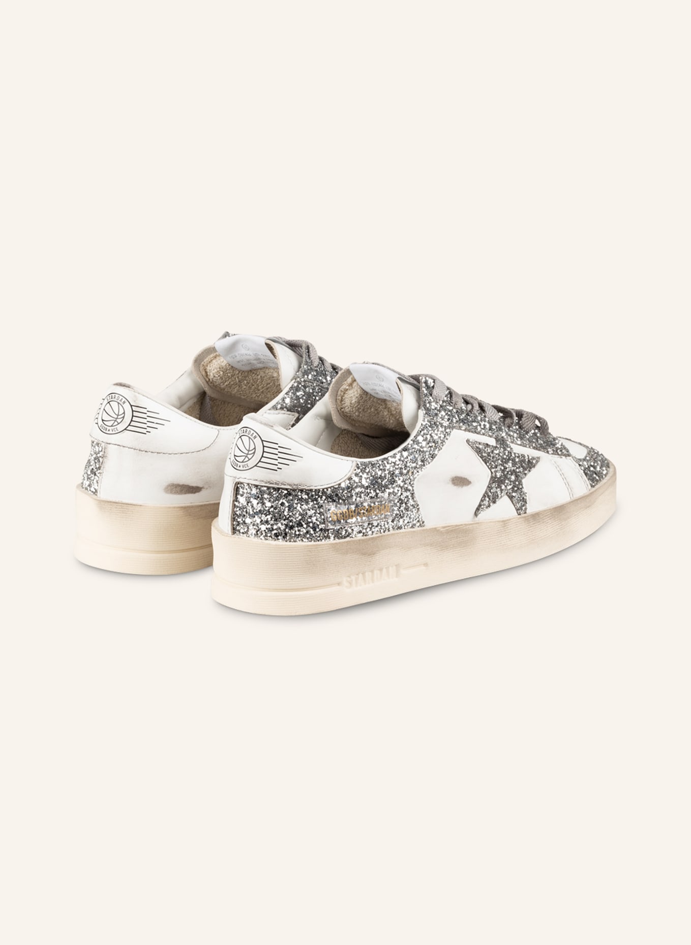 GOLDEN GOOSE Sneakersy STARDAN obszyte cekinami: BIAŁY / SREBRNY