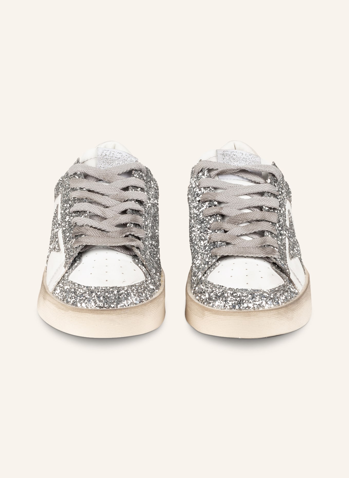 GOLDEN GOOSE Sneakersy STARDAN obszyte cekinami: BIAŁY / SREBRNY