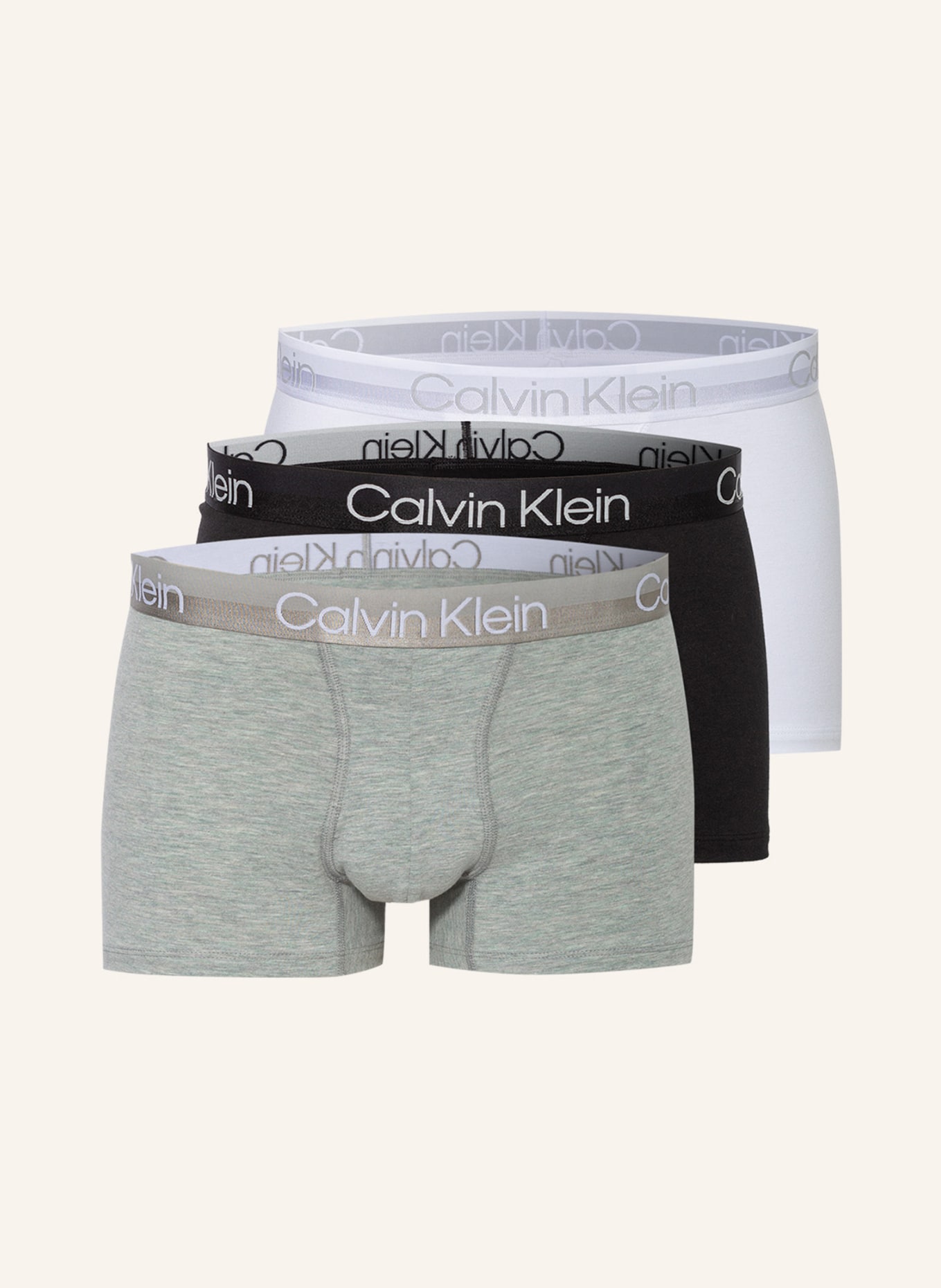 Calvin Klein Boxerky MODERN STRUCTURE, 3 kusy v balení: ČERNÁ / SVĚTLE ŠEDÁ / BÍLÁ