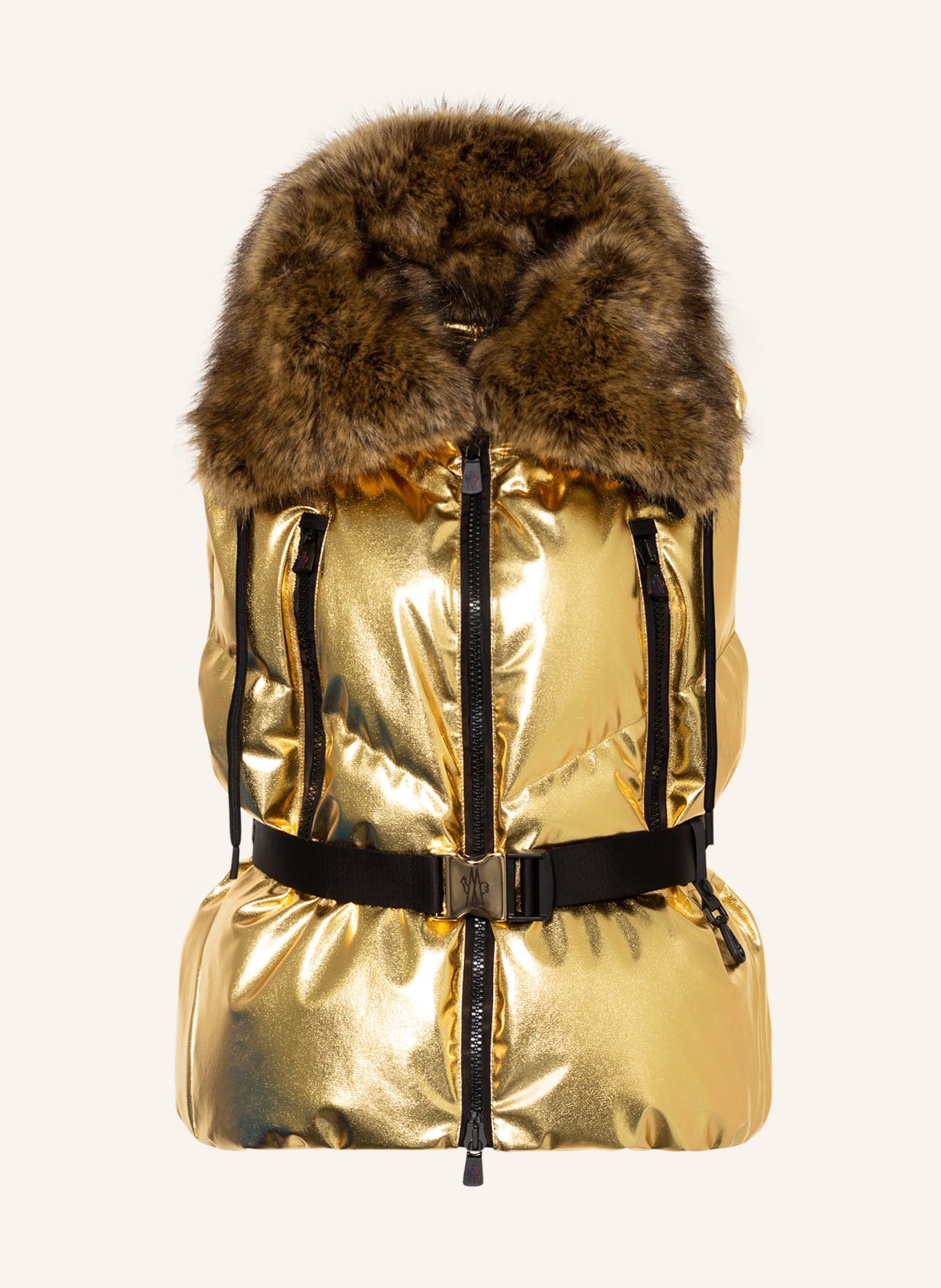 MONCLER GRENOBLE Down vest AUREL with faux fur collar, Color: GOLD (Image 1)