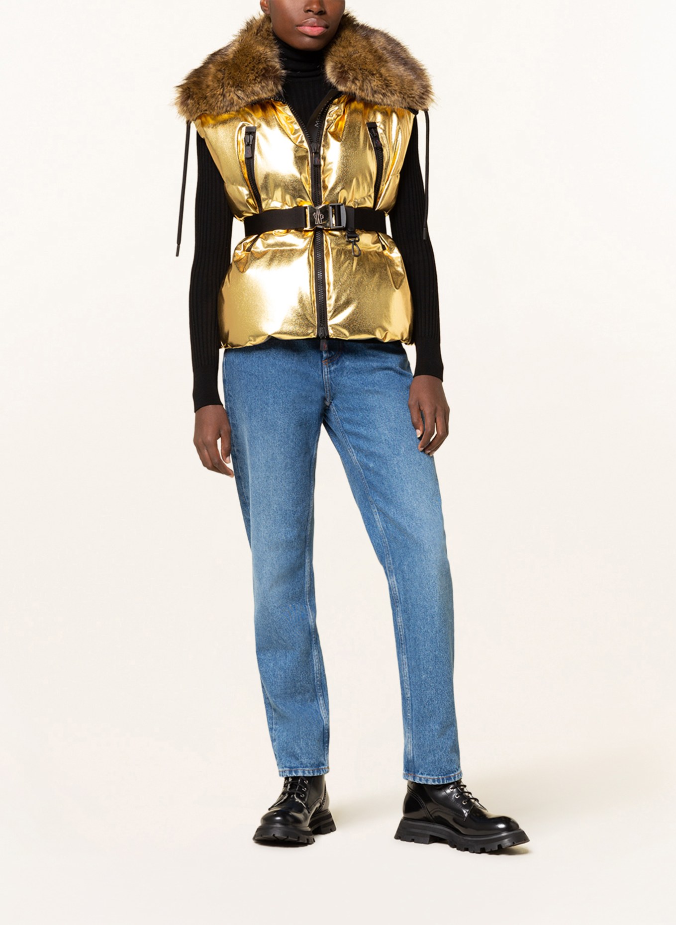 MONCLER GRENOBLE Down vest AUREL with faux fur collar, Color: GOLD (Image 2)