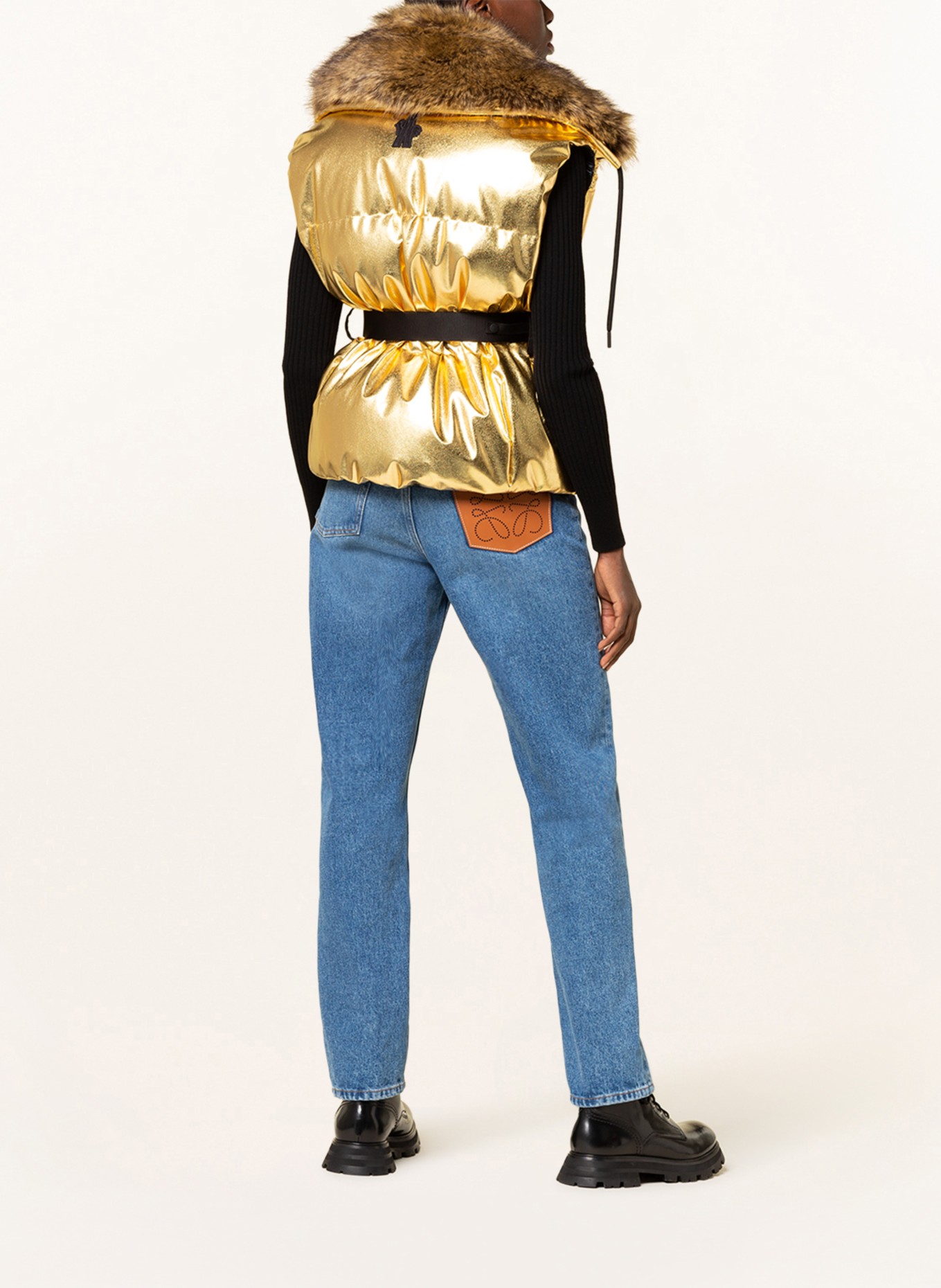 MONCLER GRENOBLE Down vest AUREL with faux fur collar, Color: GOLD (Image 3)