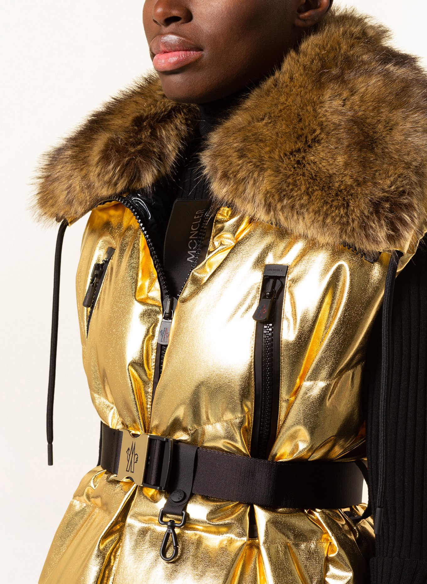 MONCLER GRENOBLE Down vest AUREL with faux fur collar, Color: GOLD (Image 4)
