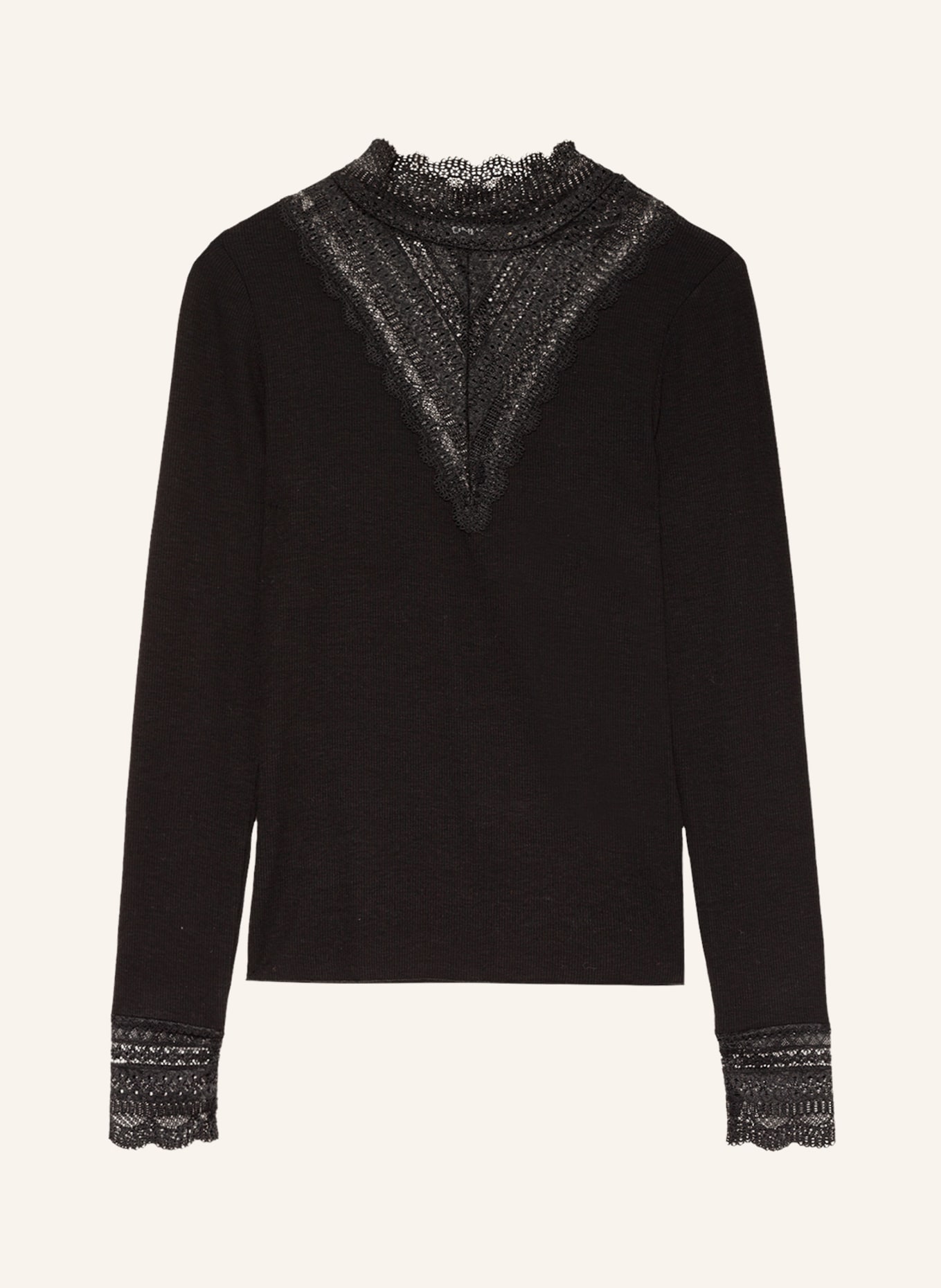 ONLY Longsleeve mit Spitzenbesatz: SCHWARZ