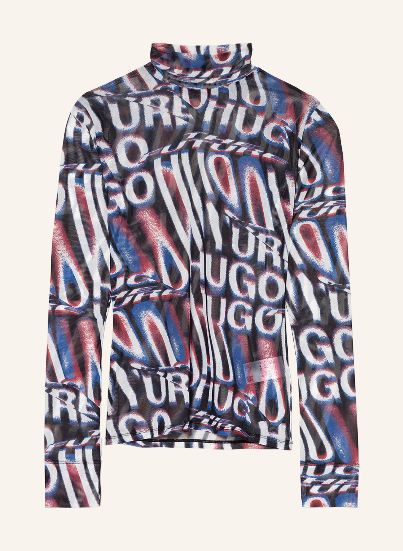 HUGO Longsleeve DILIONA aus Mesh: SCHWARZ / WEISS / DUNKELROT