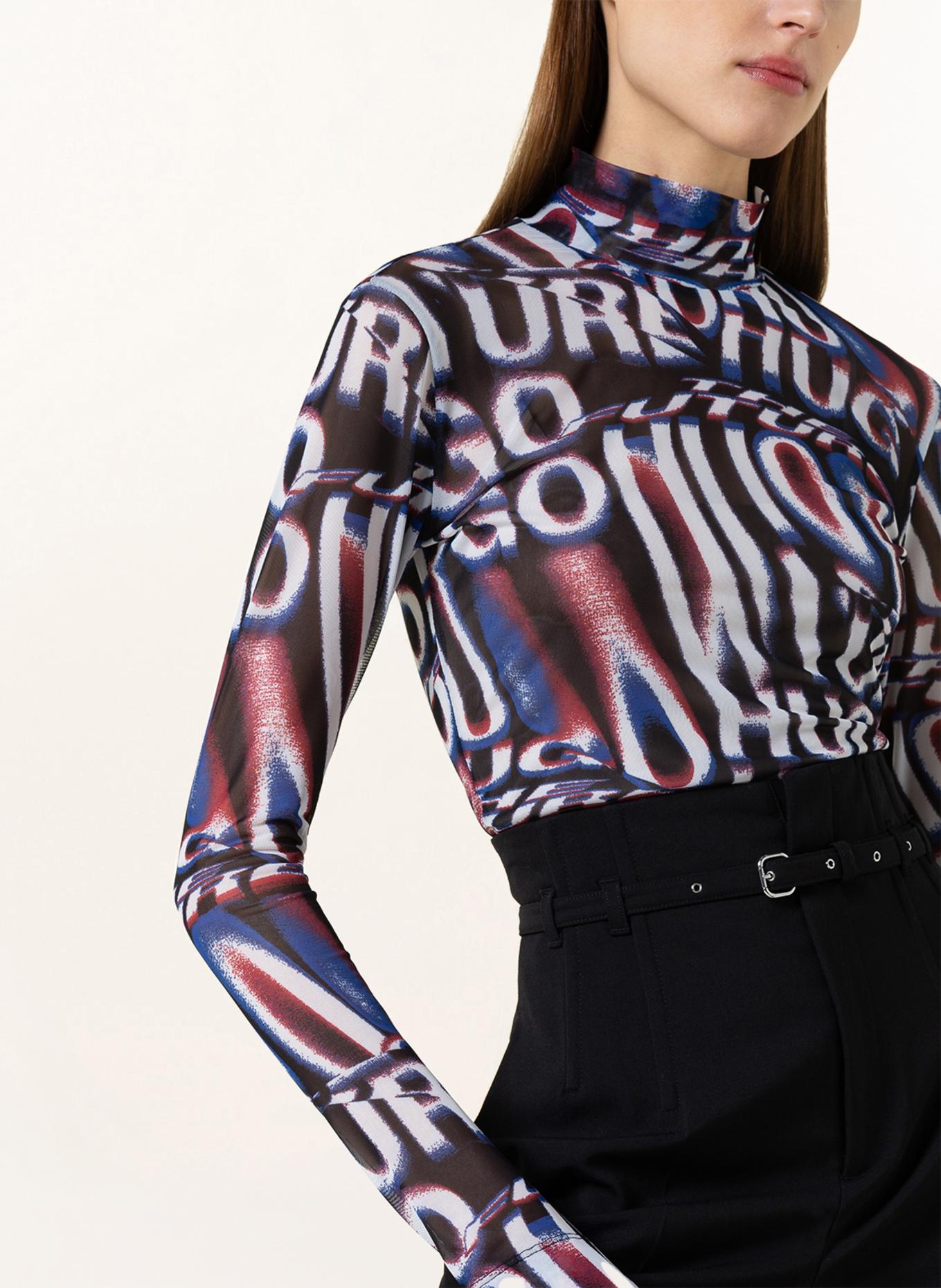 HUGO Longsleeve DILIONA aus Mesh: SCHWARZ / WEISS / DUNKELROT