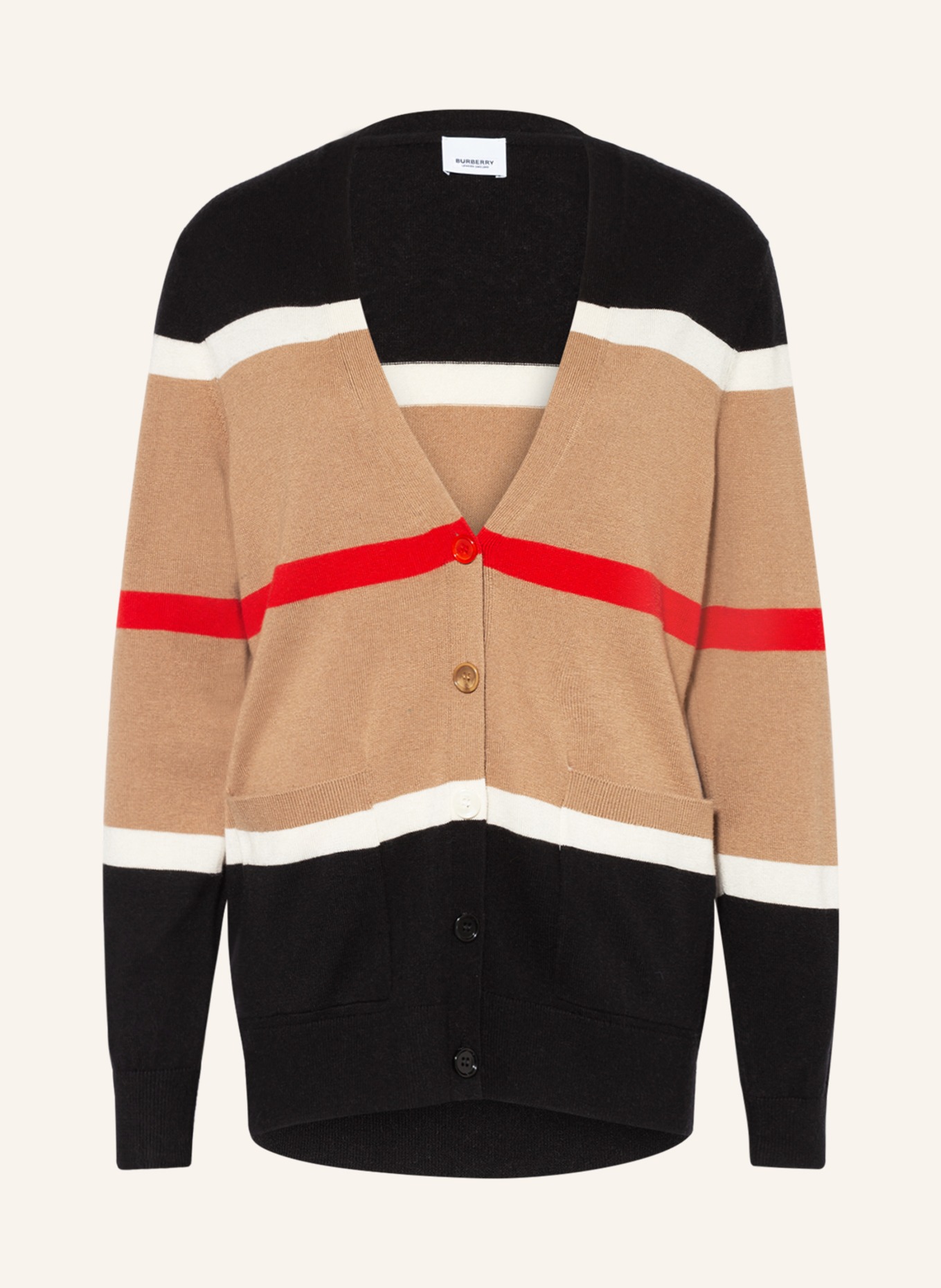 BURBERRY Cardigan PHILLIPA in cashmere, Color: CAMEL/ BLACK/ RED (Image 1)