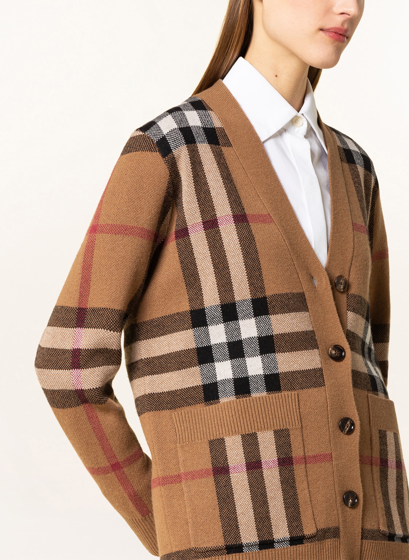 BURBERRY Cardigan WILLAH with cashmere, Color: CAMEL/ WHITE/ BLACK (Image 4)