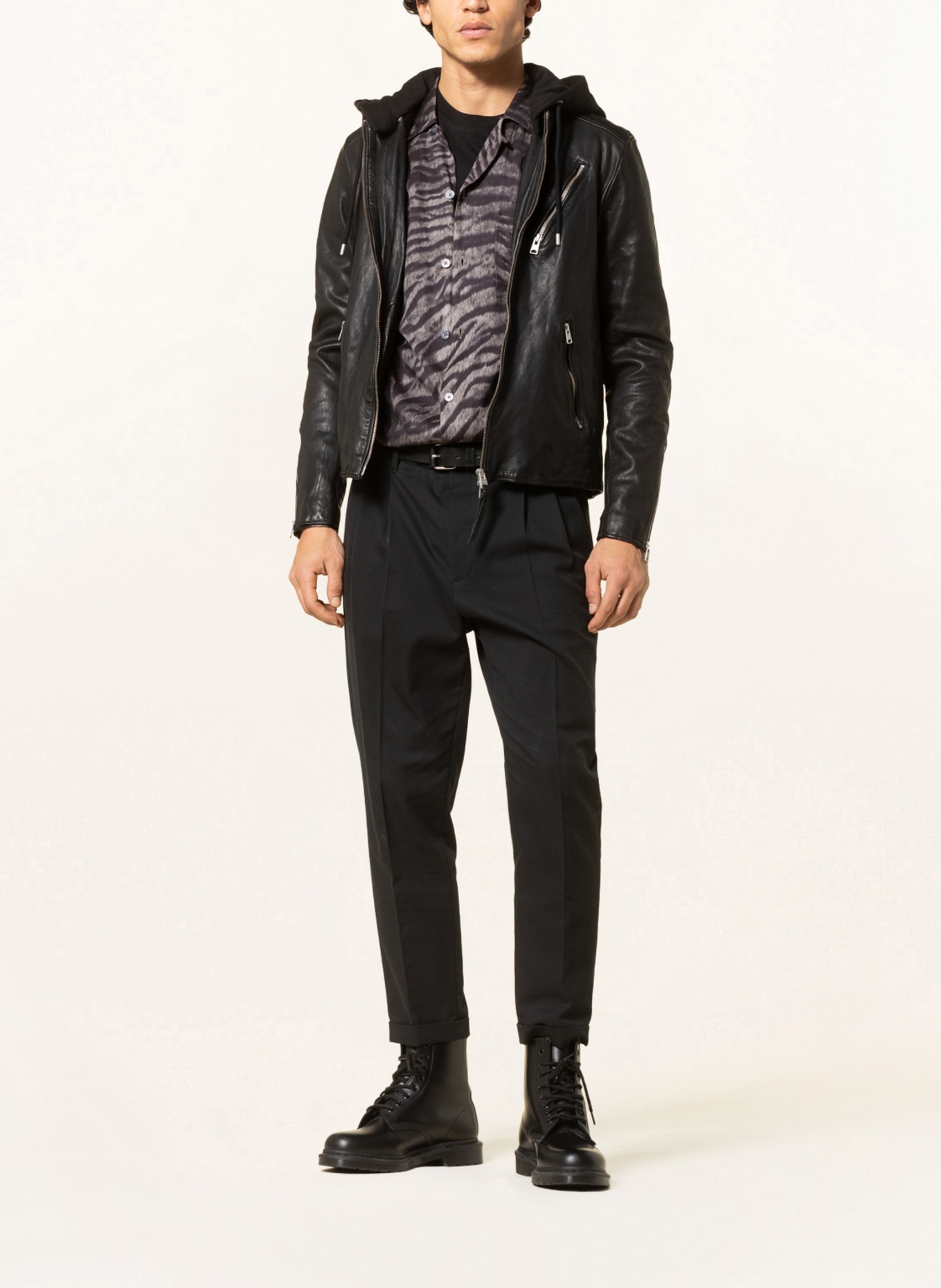 ALLSAINTS Leather jacket HARWOOD with detachable hood, Color: BLACK (Image 2)