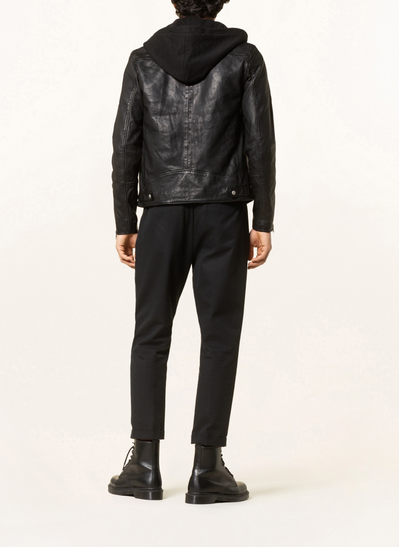 ALLSAINTS Leather jacket HARWOOD with detachable hood, Color: BLACK (Image 3)