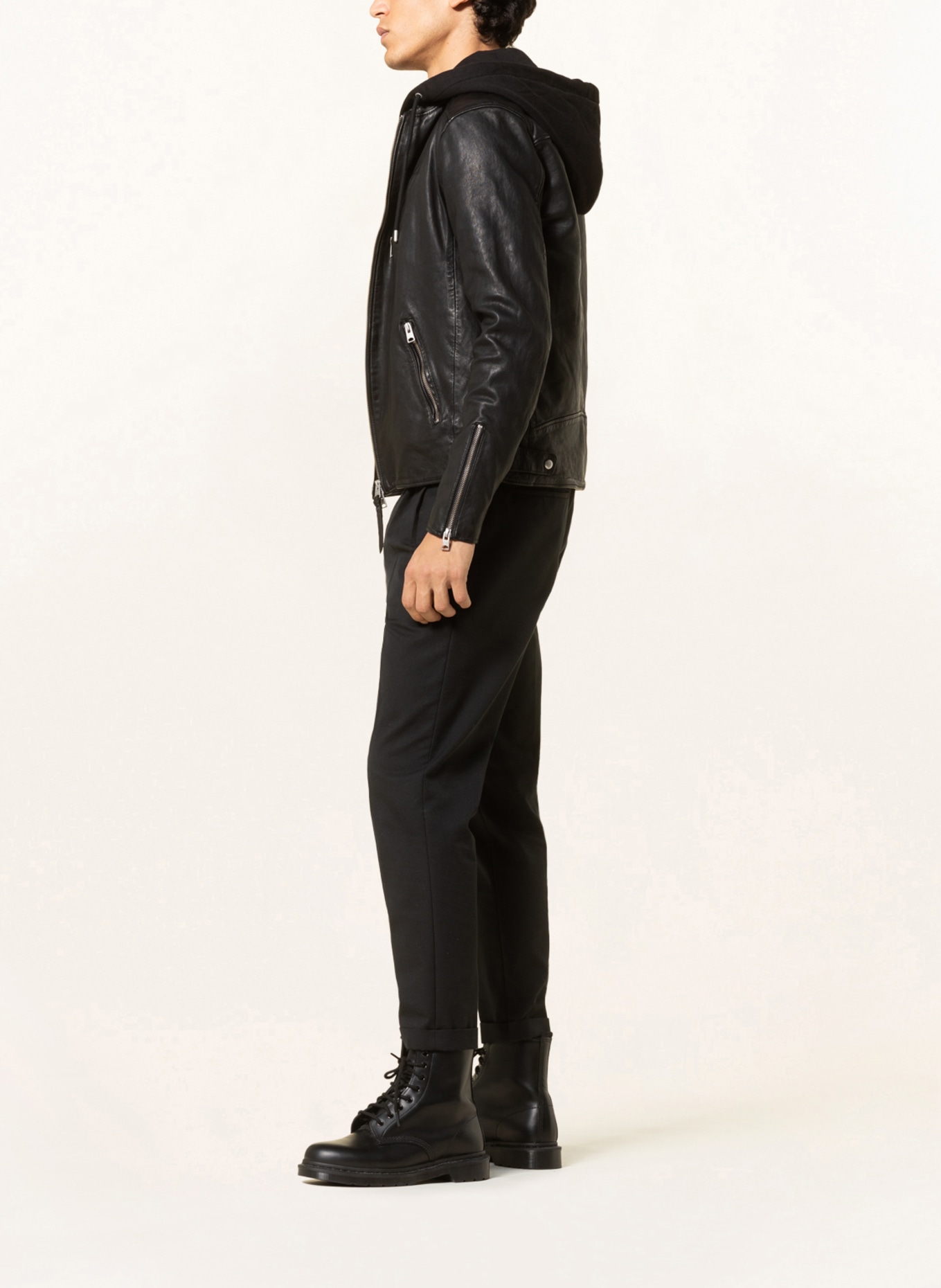ALLSAINTS Leather jacket HARWOOD with detachable hood, Color: BLACK (Image 4)