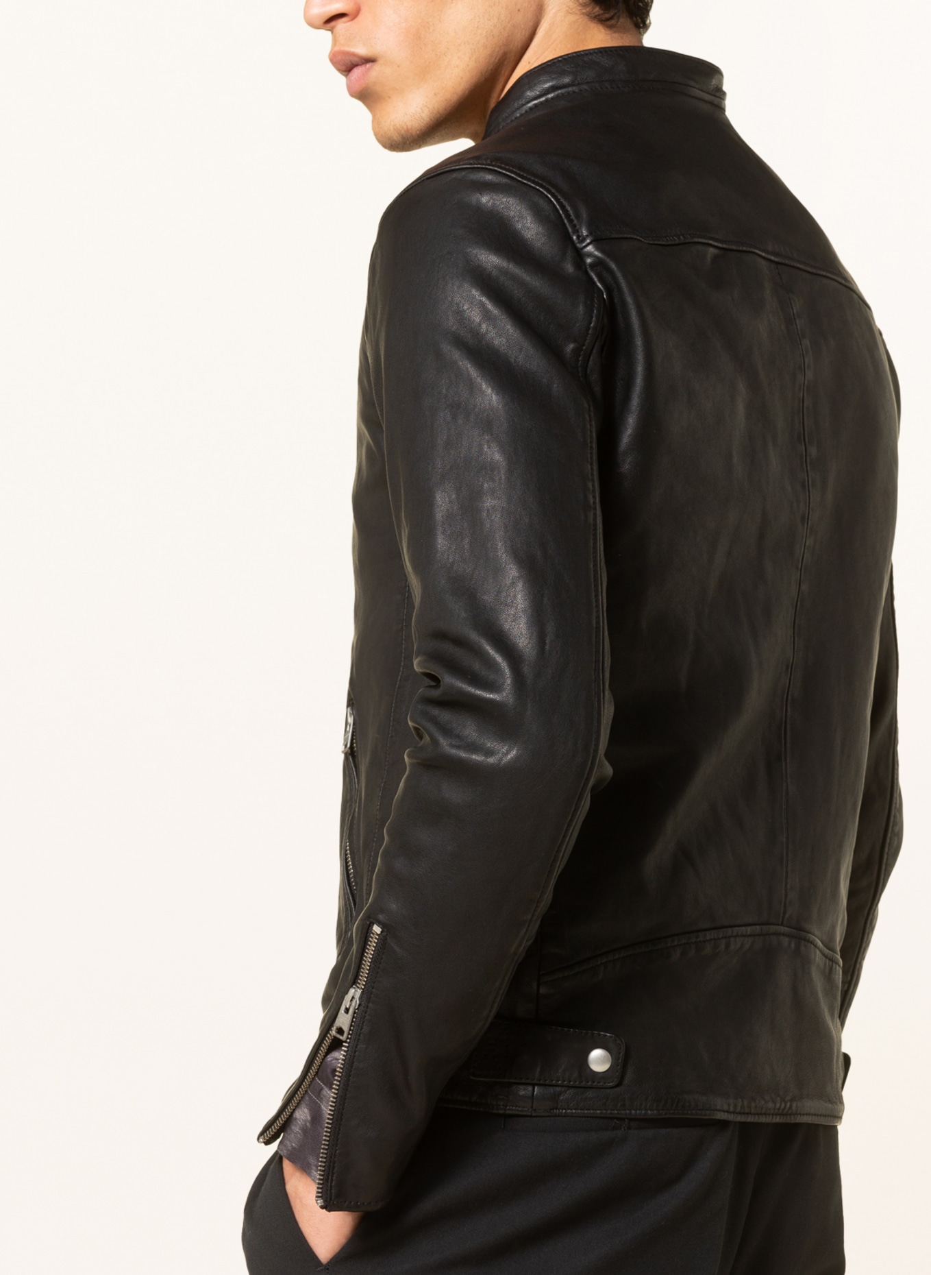 ALLSAINTS Leather jacket HARWOOD with detachable hood, Color: BLACK (Image 6)