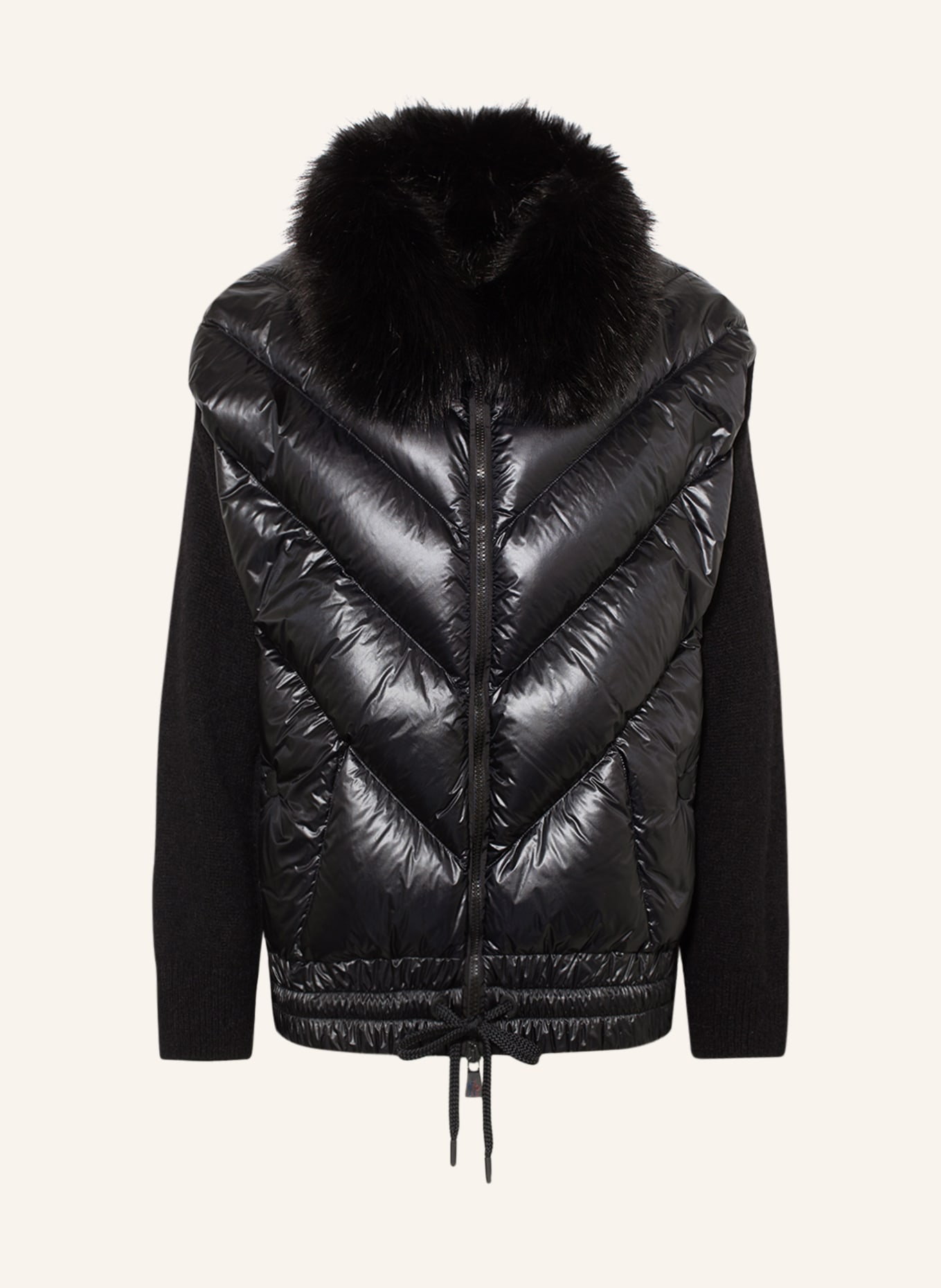 MONCLER GRENOBLE Cardigan in mixed materials with faux fur, Color: BLACK (Image 1)